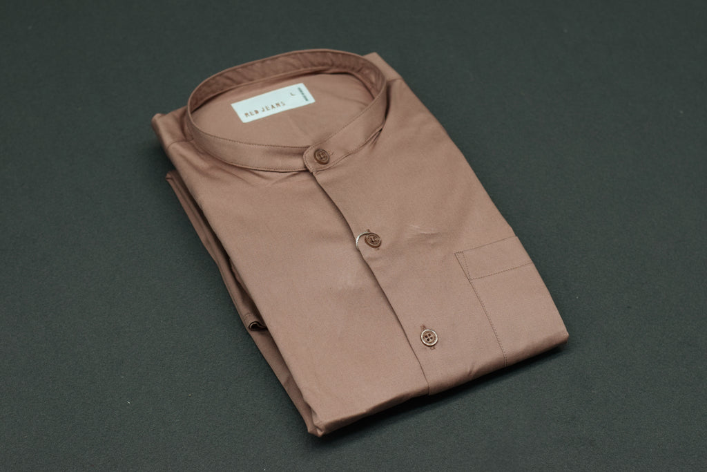 Men’s Solid Beige Casual Shirt –full Sleeve Mandarin Collar