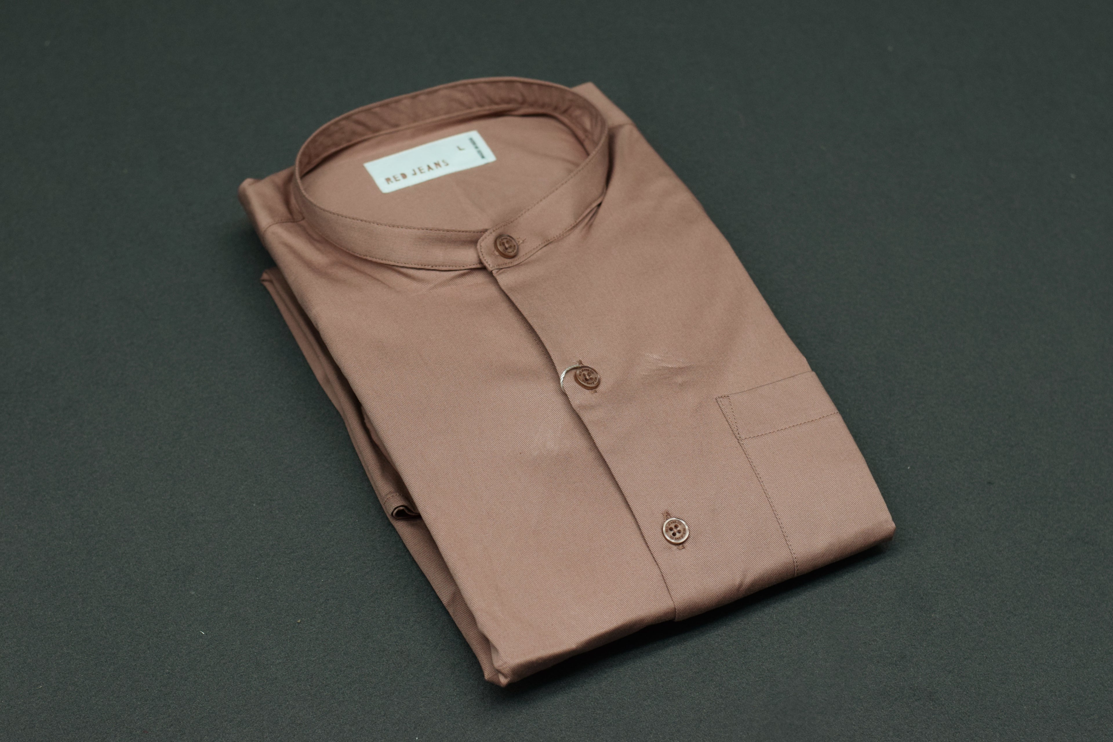 Men’s Solid Beige Casual Shirt –full Sleeve Mandarin Collar