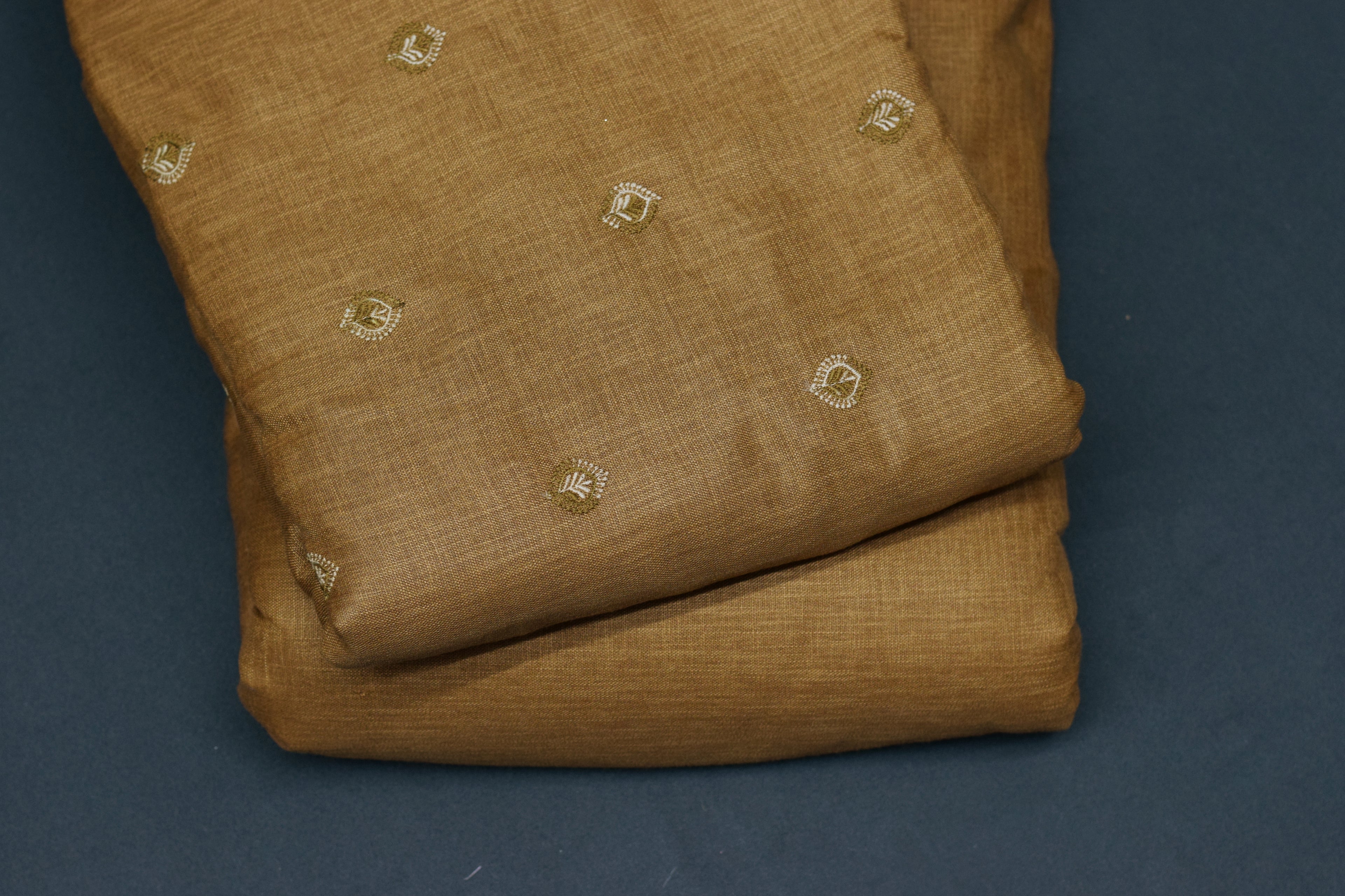 Elegant Brown Semi Linen Dress Material Set with Subtle Embroidery – 44" Width