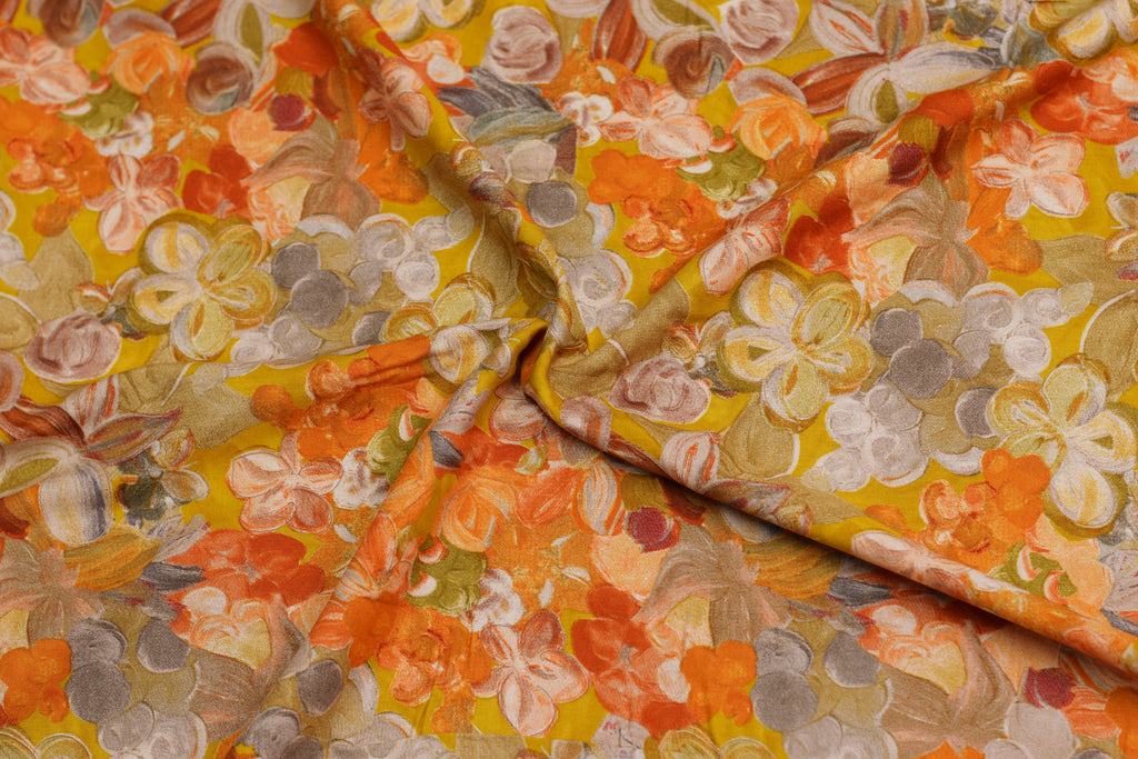Premium Mustard Yellow Abstract Floral Printed Rayon Fabric | 44" Width