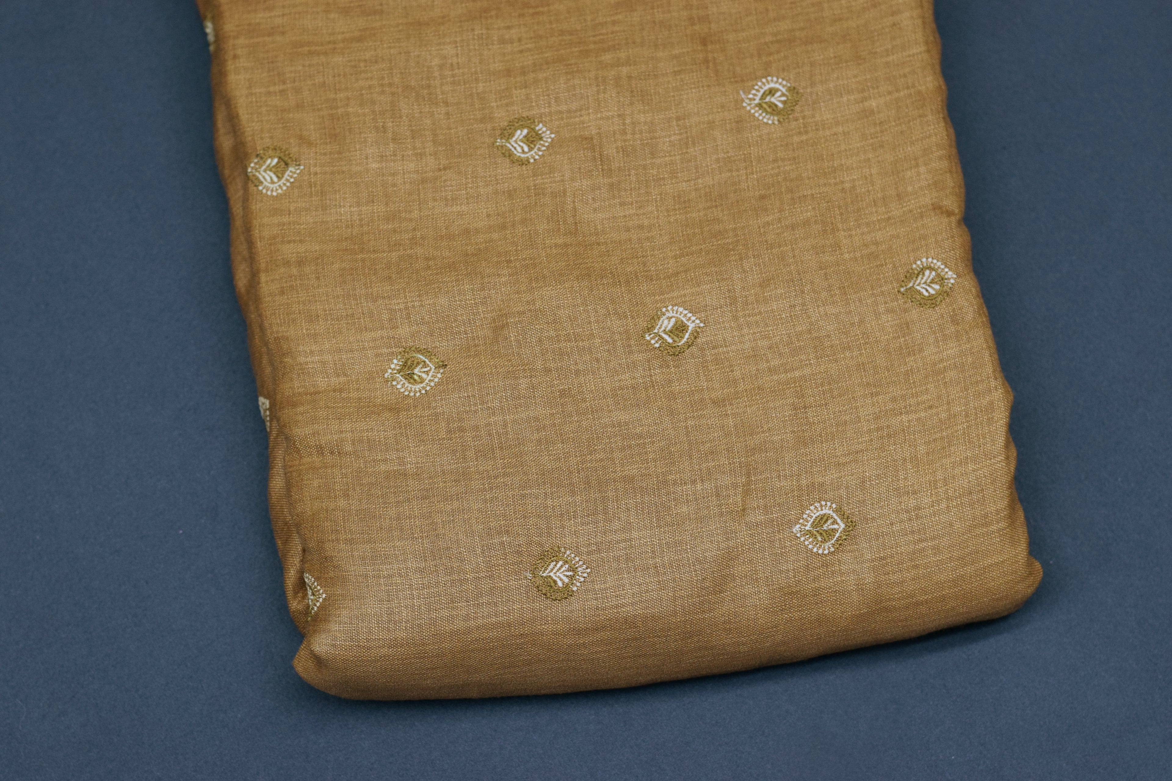Elegant Brown Semi Linen Dress Material Set with Subtle Embroidery – 44" Width