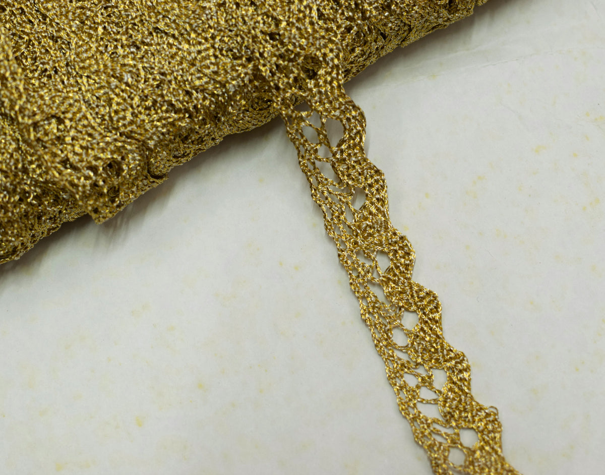 Golden Lace Trim – Decorative Crochet Lace Border for Sarees, Blouses & Crafts