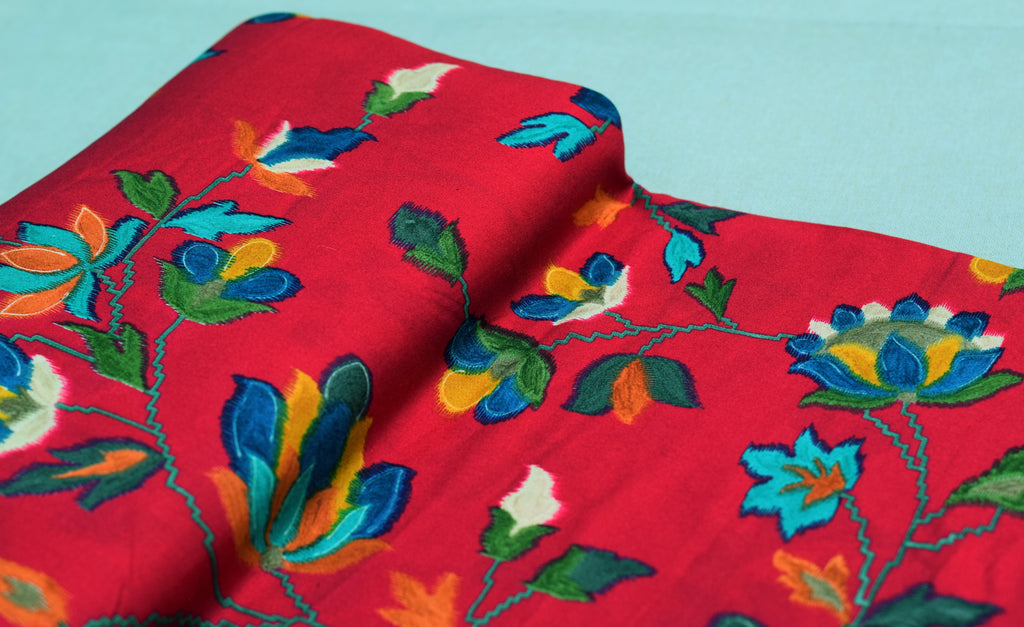 Premium Vibrant Red Floral Kashmiri Print Rayon Fabric | 44" Width