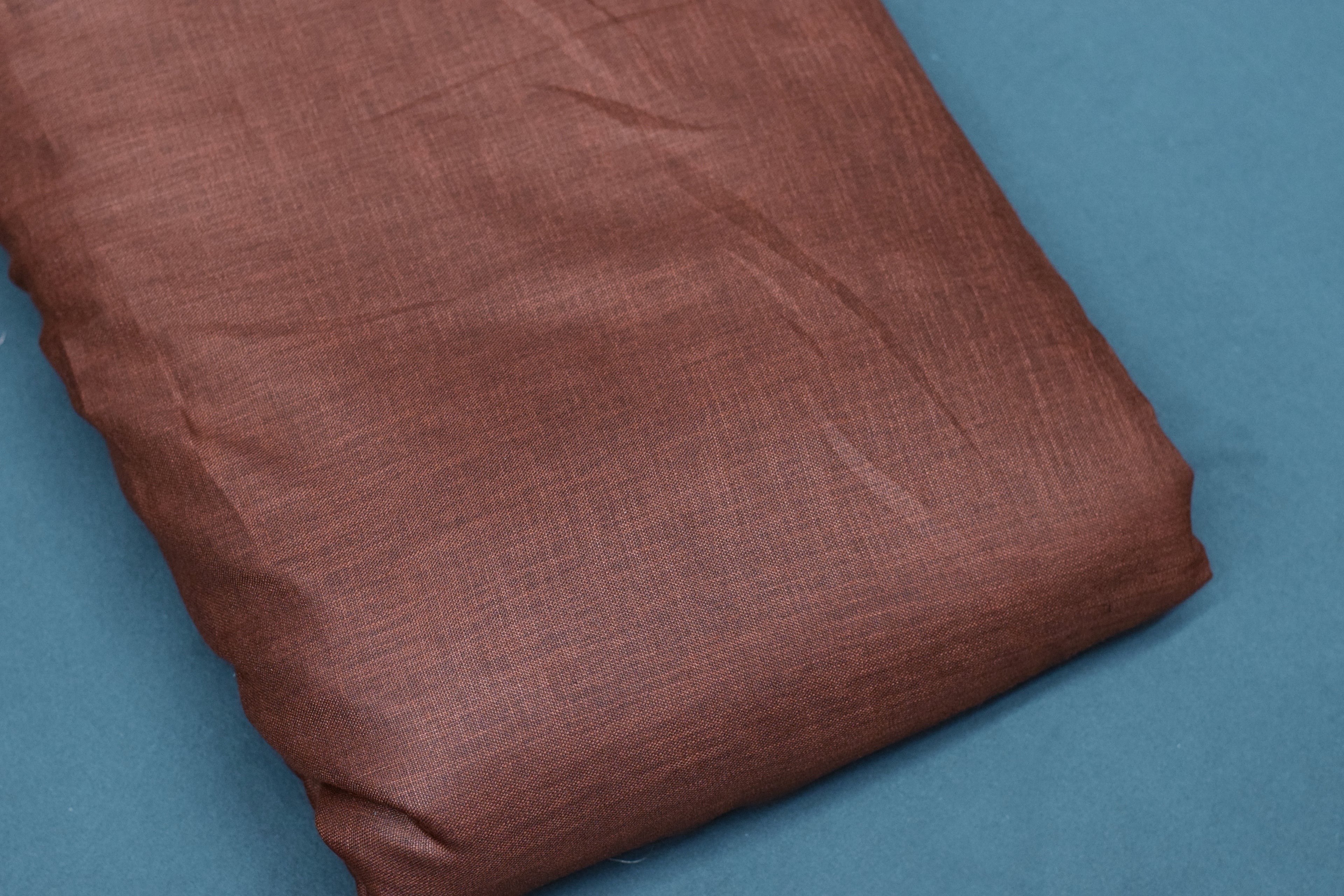 Rust Brown Semi Linen Dress Material Set with Gold Butti – 44” Width