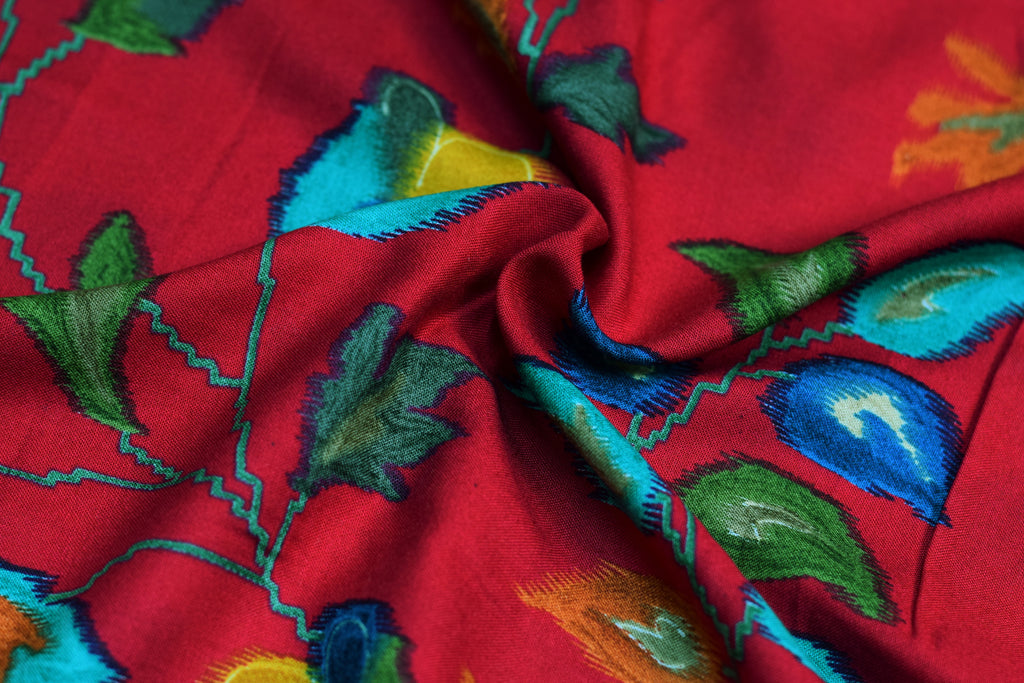Premium Vibrant Red Floral Kashmiri Print Rayon Fabric | 44" Width