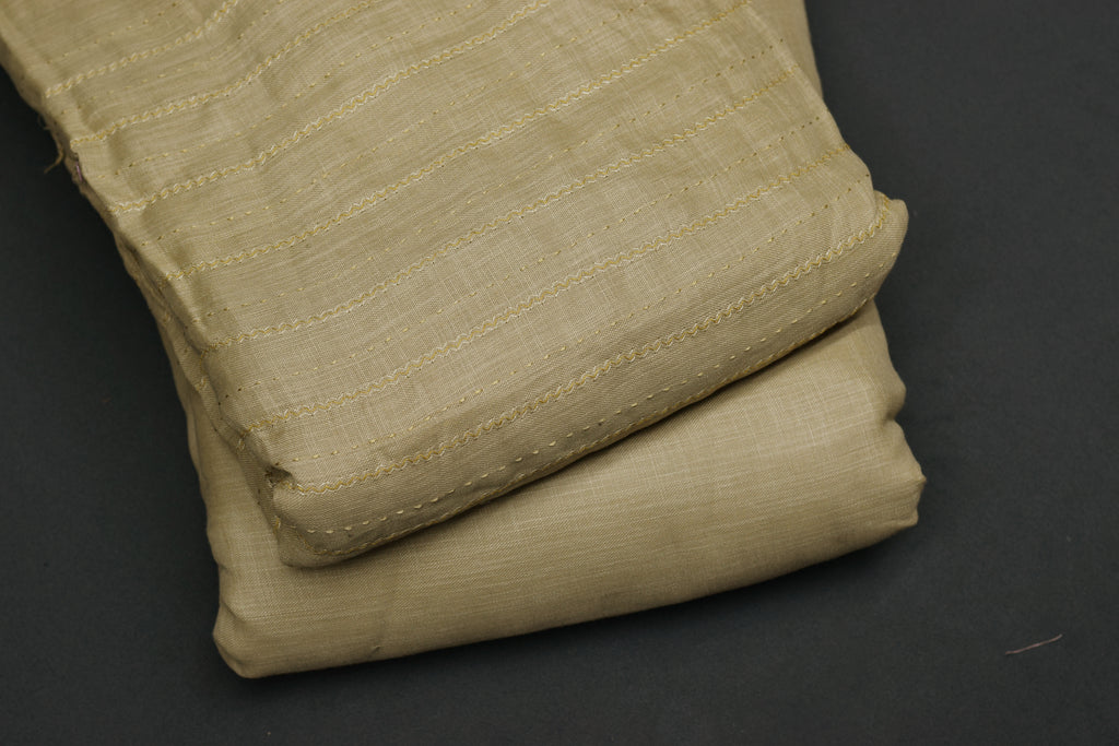 Elegant Beige Semi Linen Dress Material Set (Top & Bottom) – 44" Width