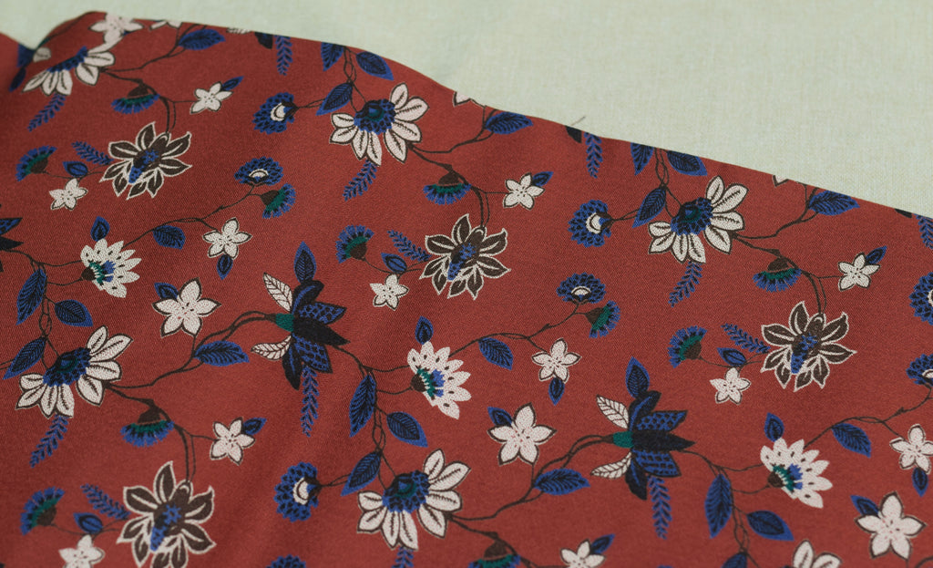 Premium Rust Orange Floral Printed Rayon Fabric | 44" Width