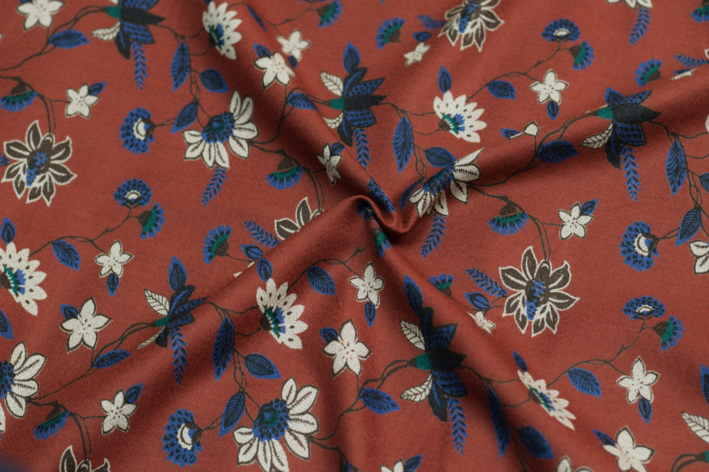 Premium Rust Orange Floral Printed Rayon Fabric | 44" Width