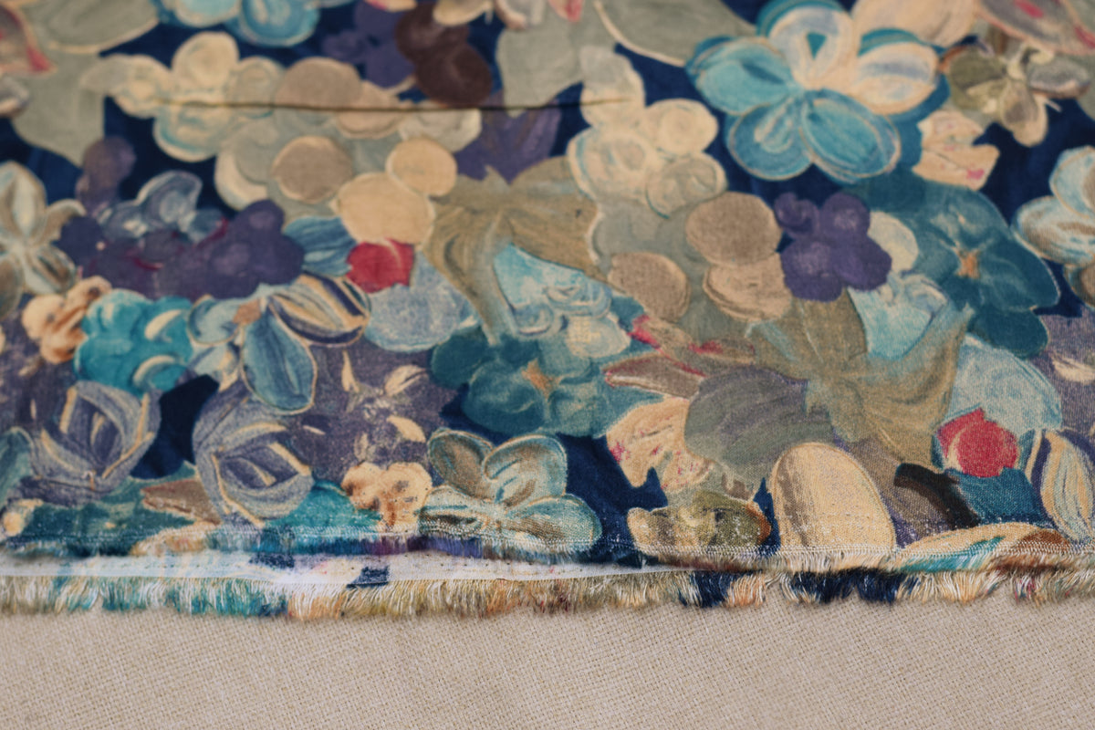 Floral Printed Rayon Fabric – Blue & Multicolor Floral Design | 44 Inch Width
