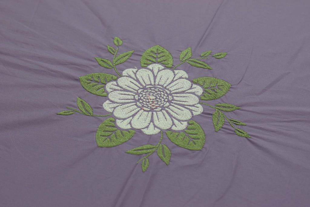 King Size Floral Embroidered Bedspread with 2 Pillow Covers – Purple | 108" x 110"