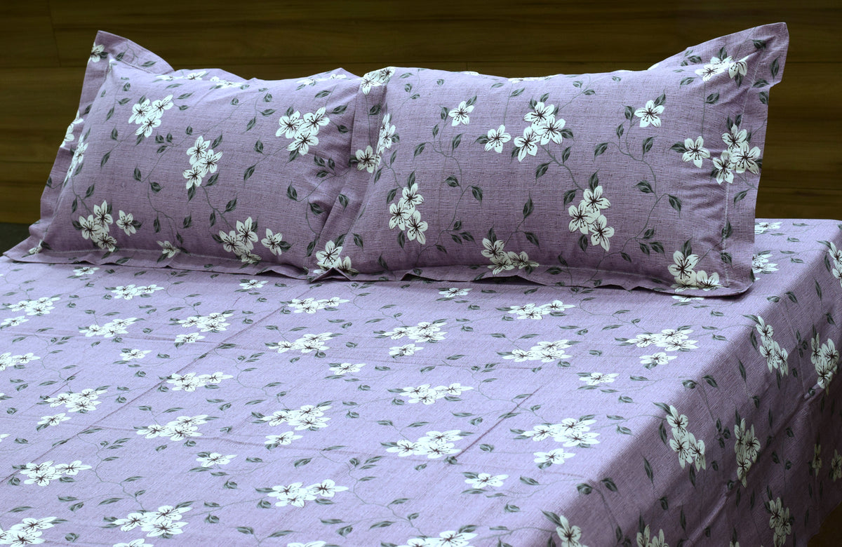 Queen Size  Bedspread – Lavender Floral Printed Bedspread with Pillow Covers