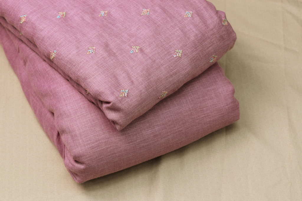 Elegant Mauve Semi Linen Dress Material Set with Subtle Woven Motifs (44" Width)