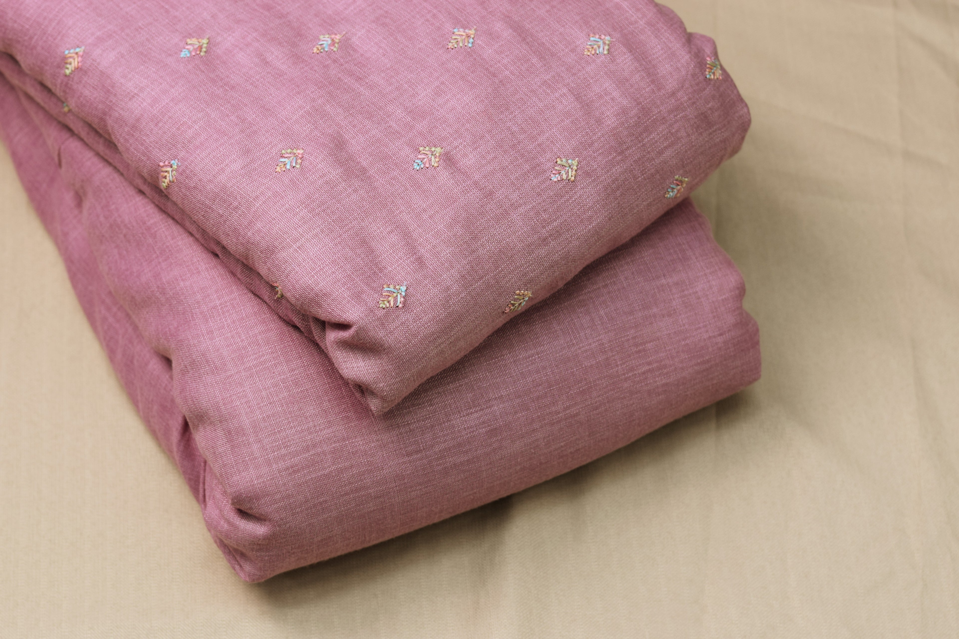 Elegant Mauve Semi Linen Dress Material Set with Subtle Woven Motifs (44" Width)