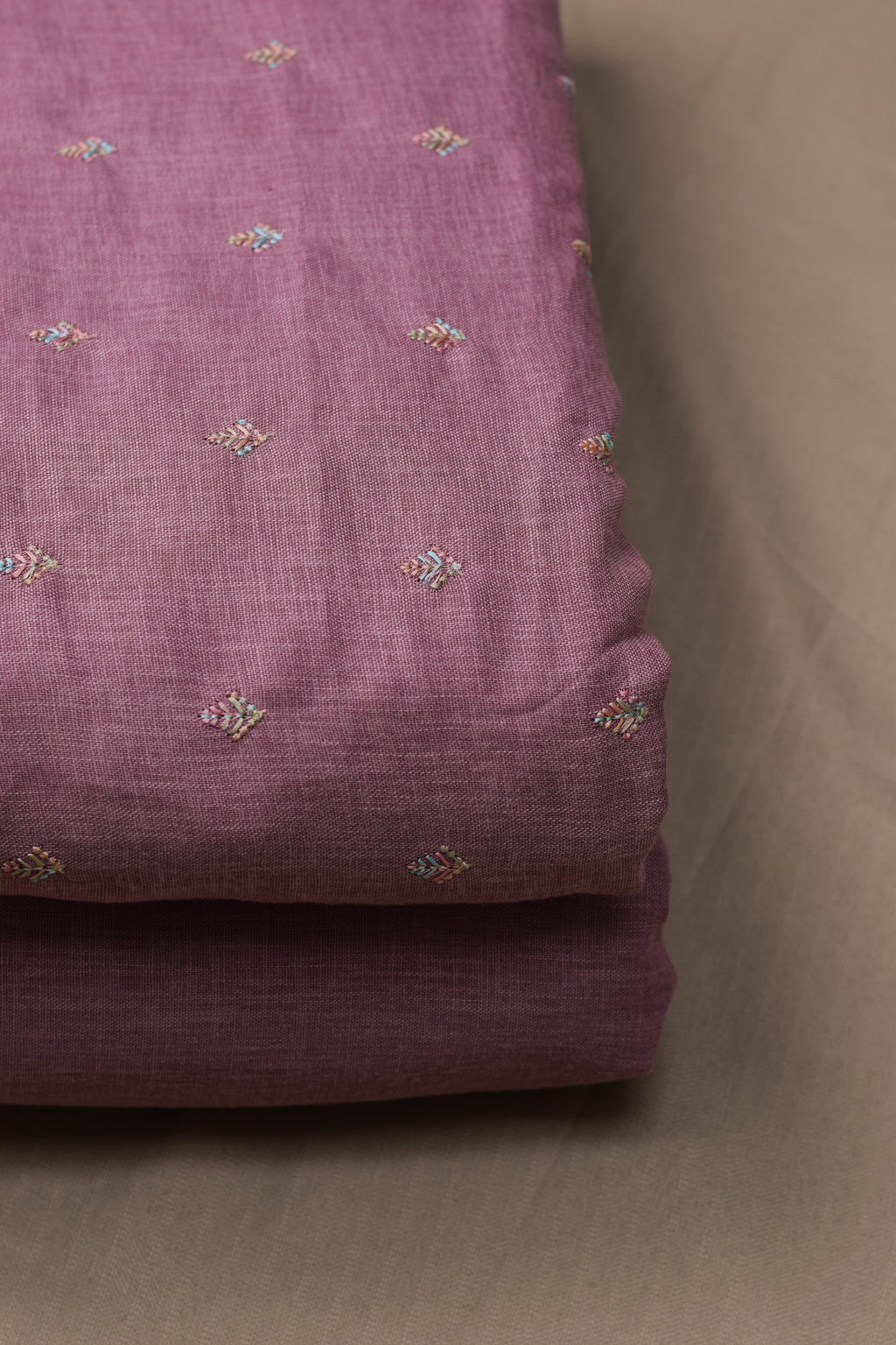 Elegant Mauve Semi Linen Dress Material Set with Subtle Woven Motifs (44" Width)