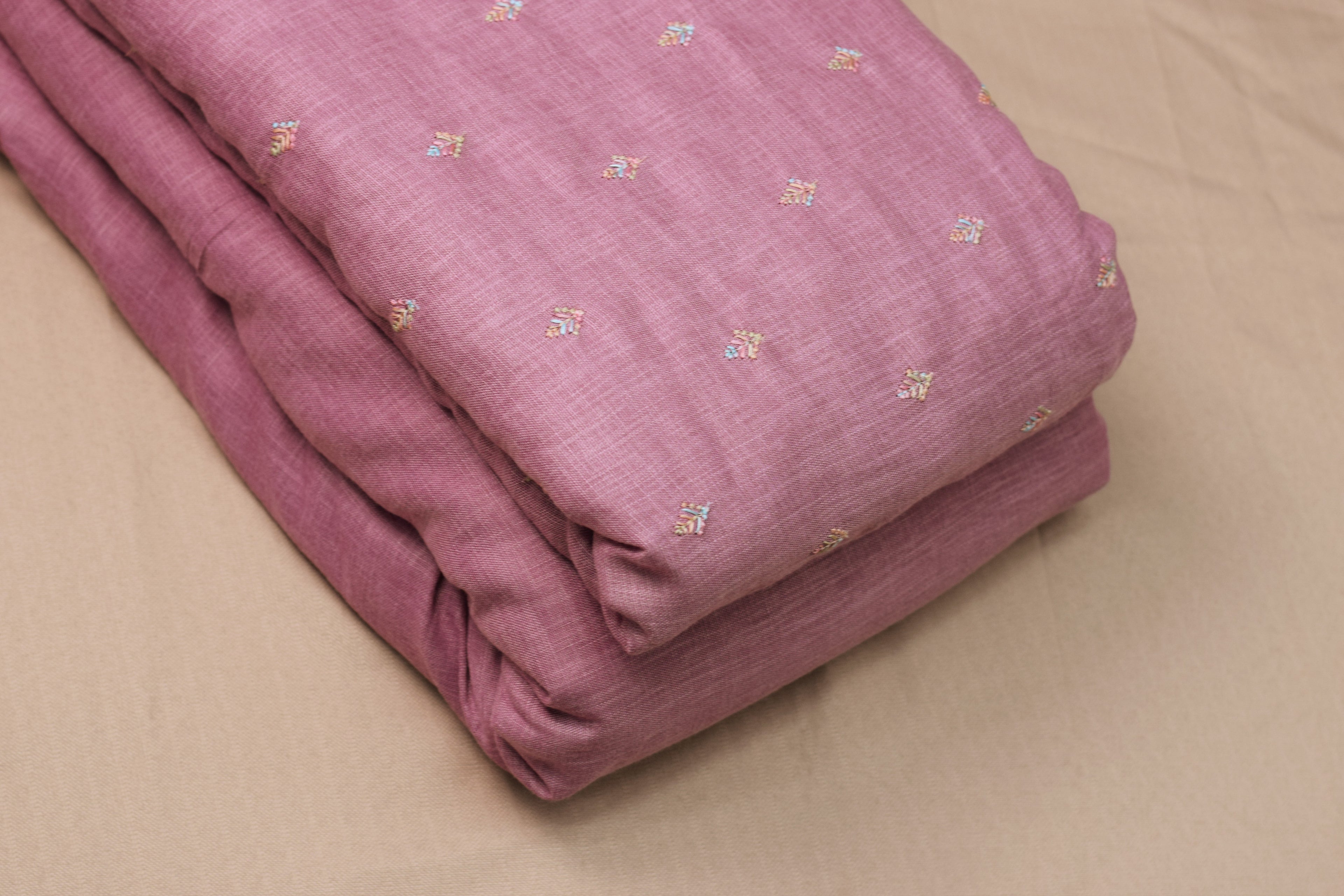 Elegant Mauve Semi Linen Dress Material Set with Subtle Woven Motifs (44" Width)