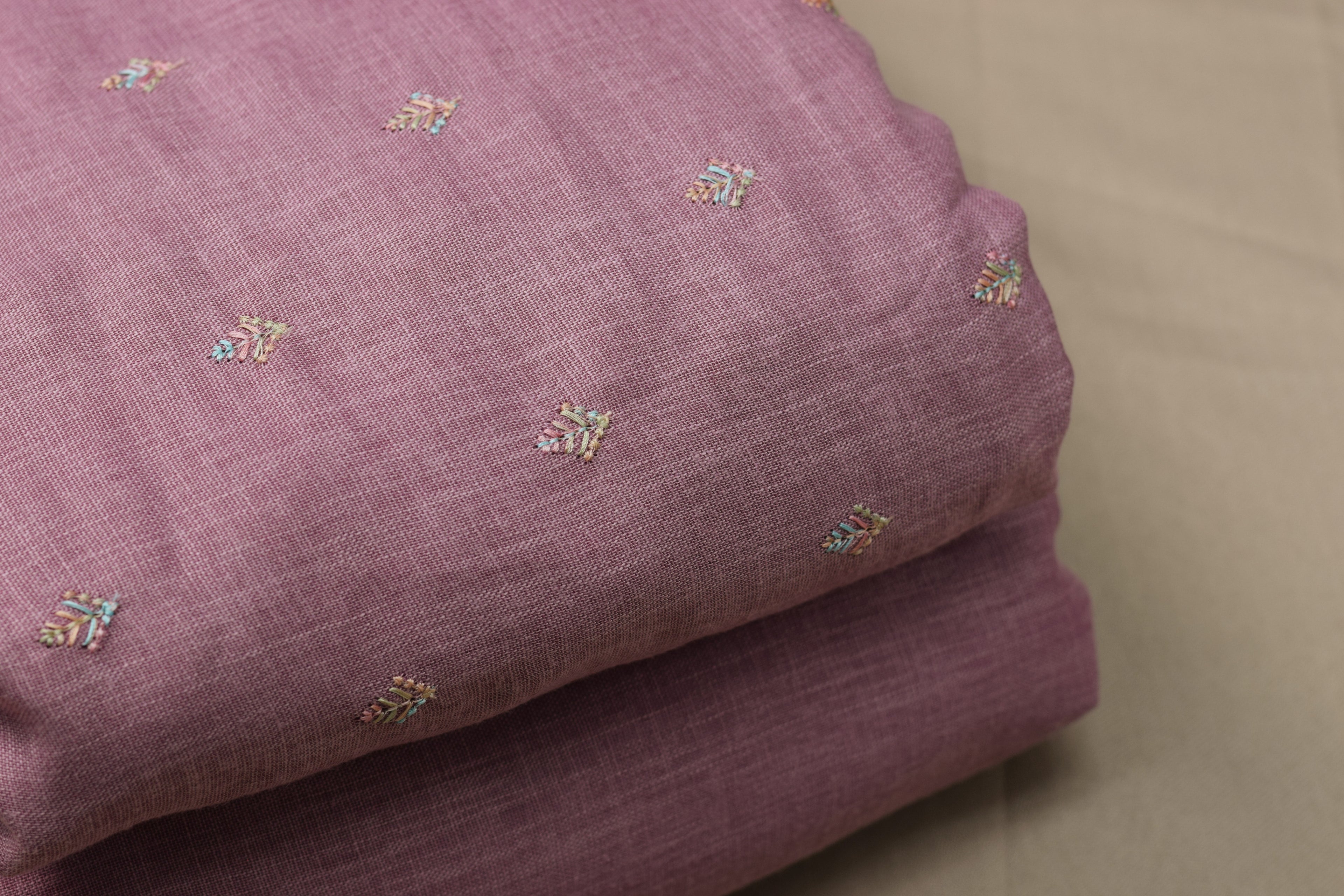 Elegant Mauve Semi Linen Dress Material Set with Subtle Woven Motifs (44" Width)