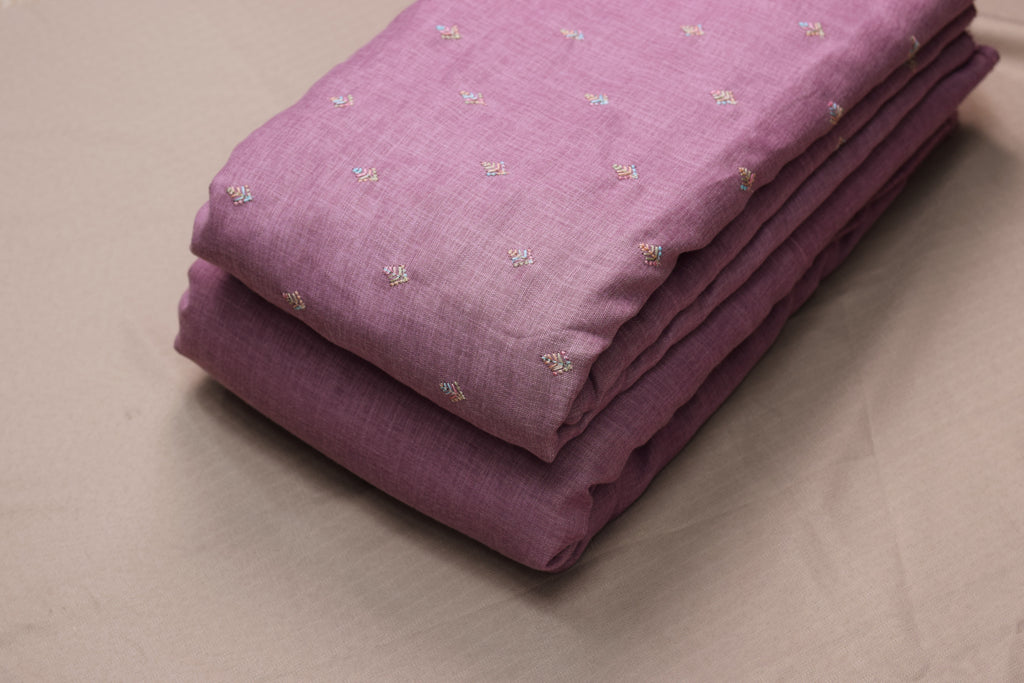 Elegant Mauve Semi Linen Dress Material Set with Subtle Woven Motifs (44" Width)