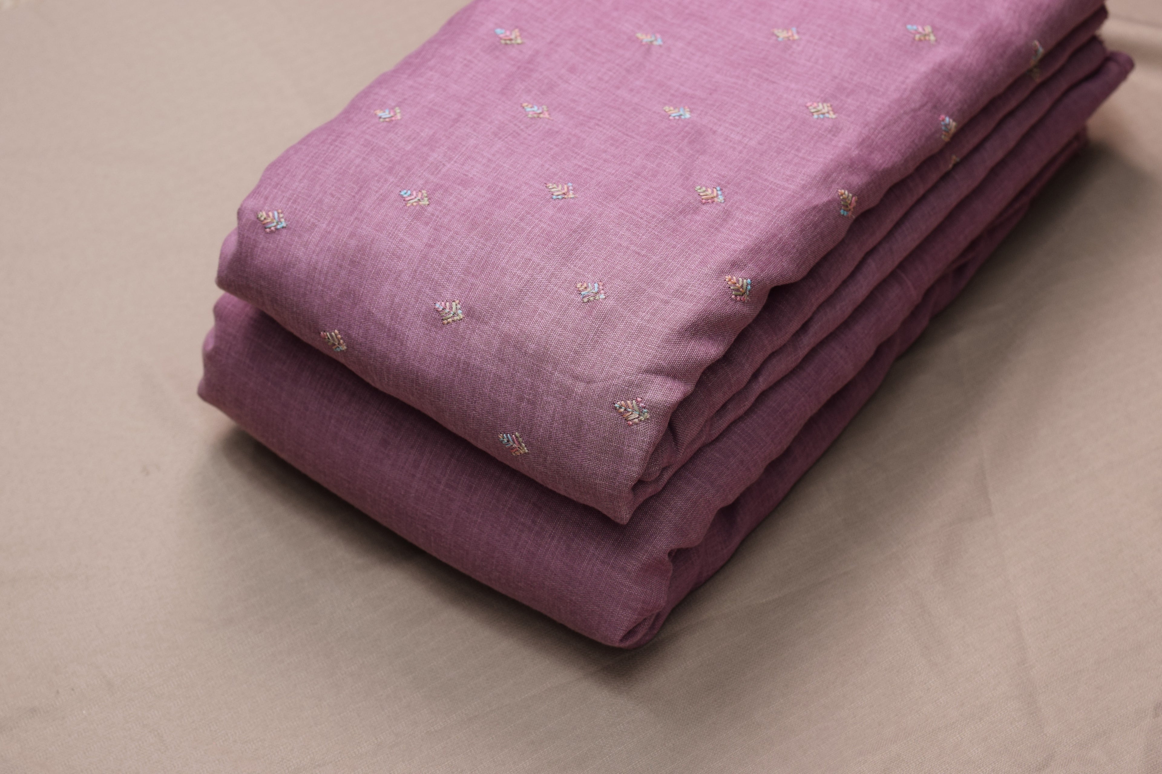 Elegant Mauve Semi Linen Dress Material Set with Subtle Woven Motifs (44" Width)