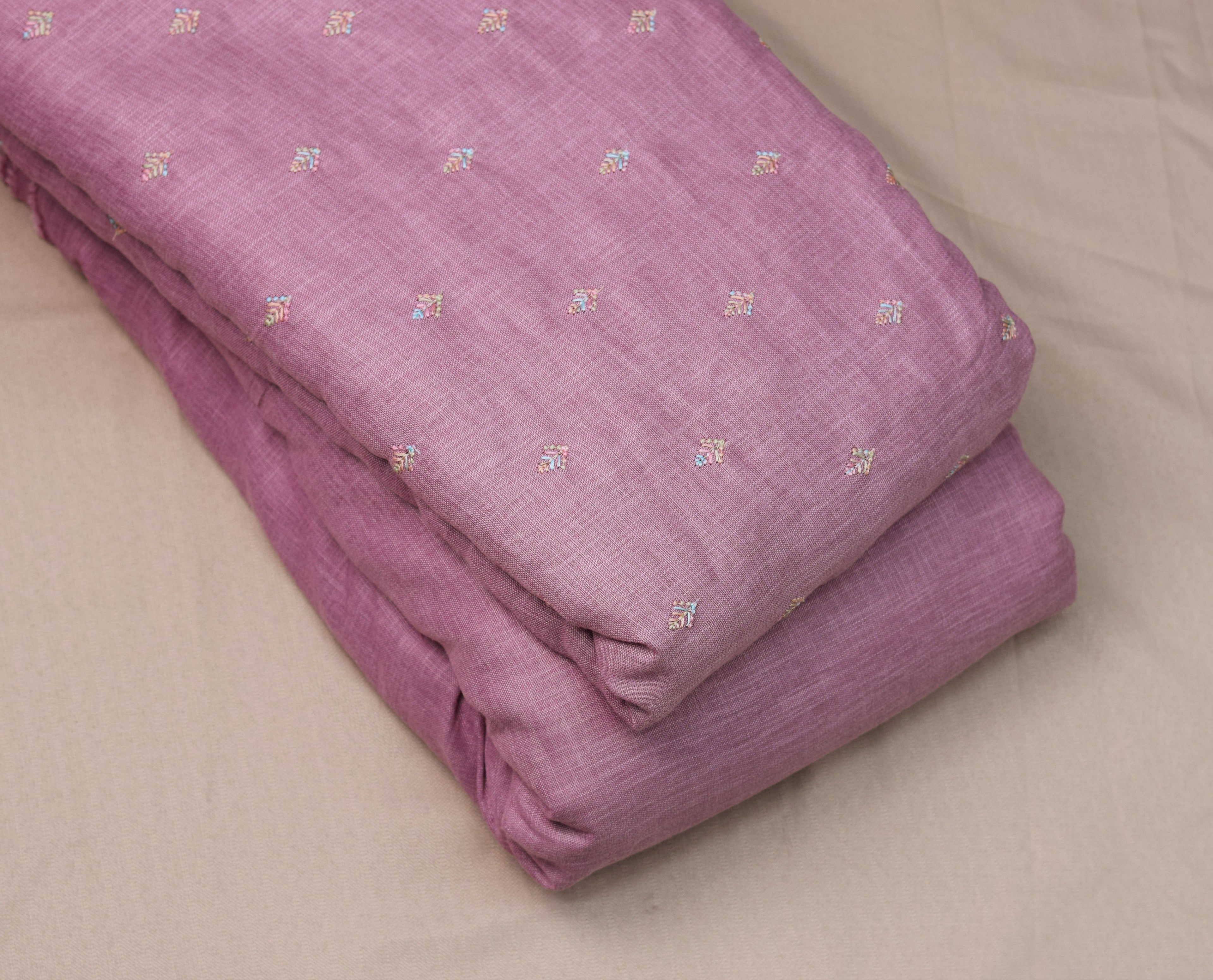 Elegant Mauve Semi Linen Dress Material Set with Subtle Woven Motifs (44" Width)