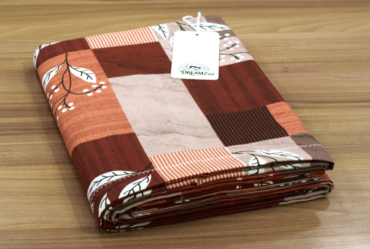 Queen Size Bedspread – Brown & Peach Floral Patchwork Print