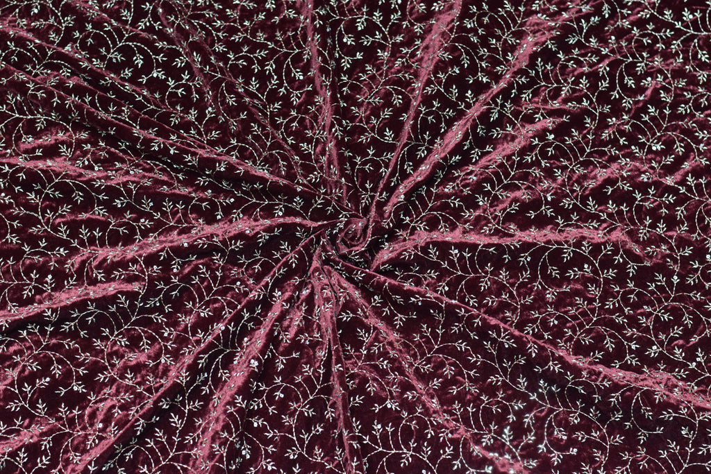 Premium Maroon Embroidered Velvet Dress Material Set (Top & Bottom)