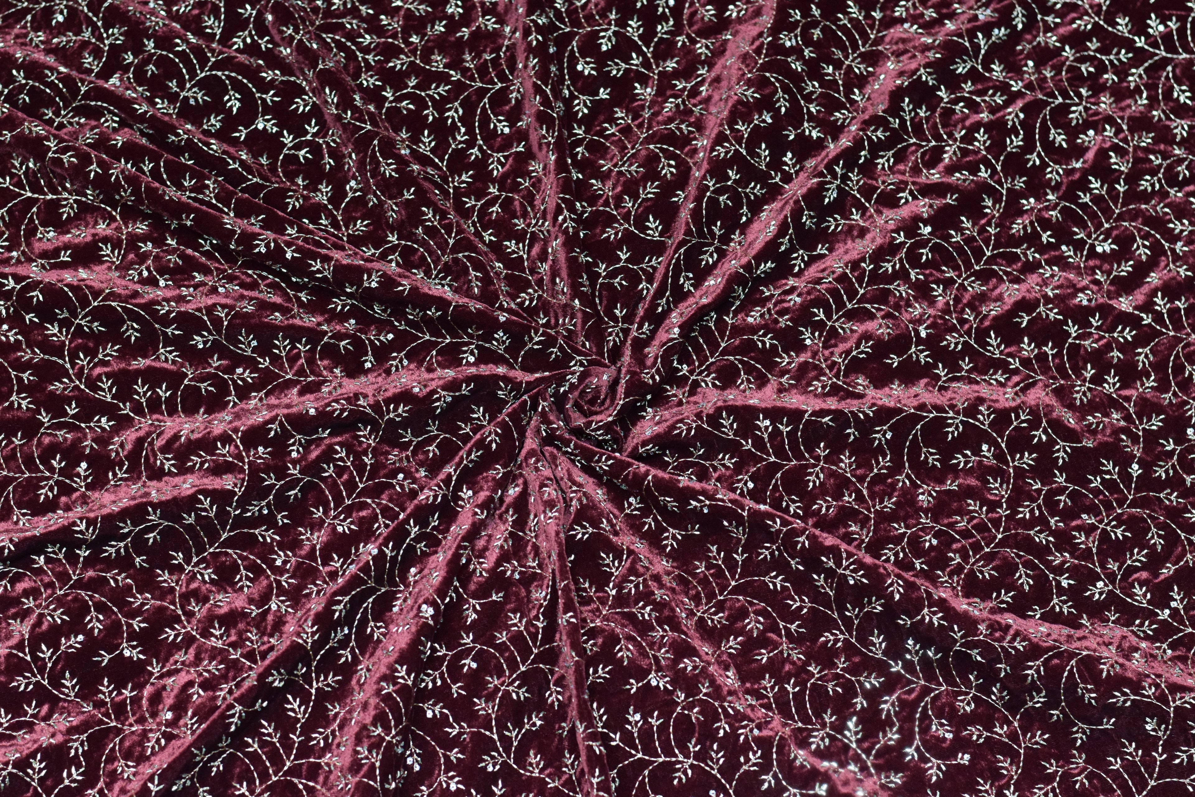 Premium Maroon Embroidered Velvet Dress Material Set (Top & Bottom)