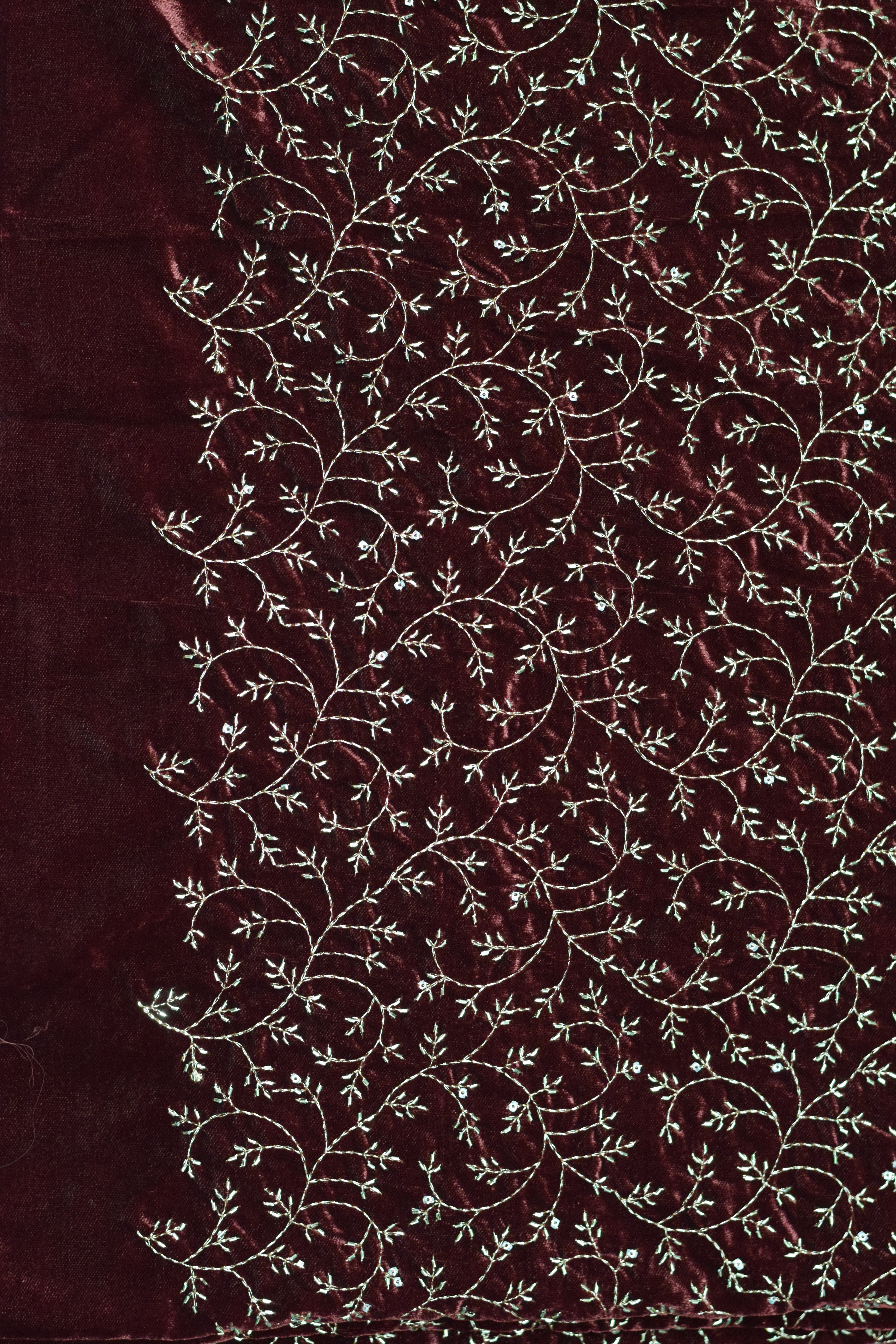 Premium Maroon Embroidered Velvet Dress Material Set (Top & Bottom)