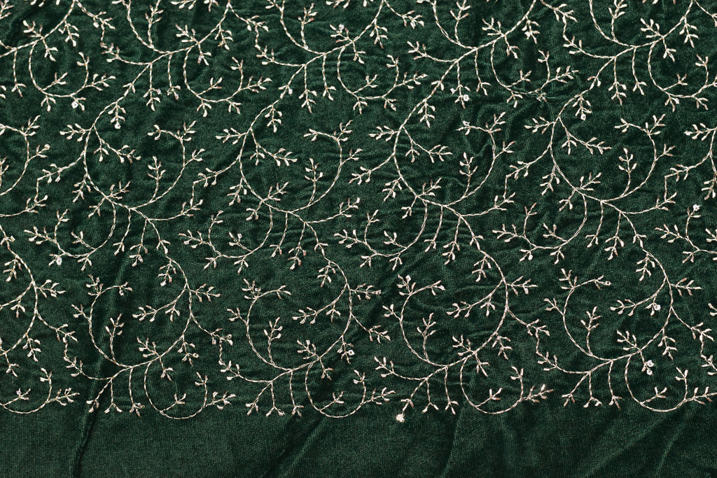 Elegant Dark Green Embroidered Velvet Dress Material Set (Top & Bottom)