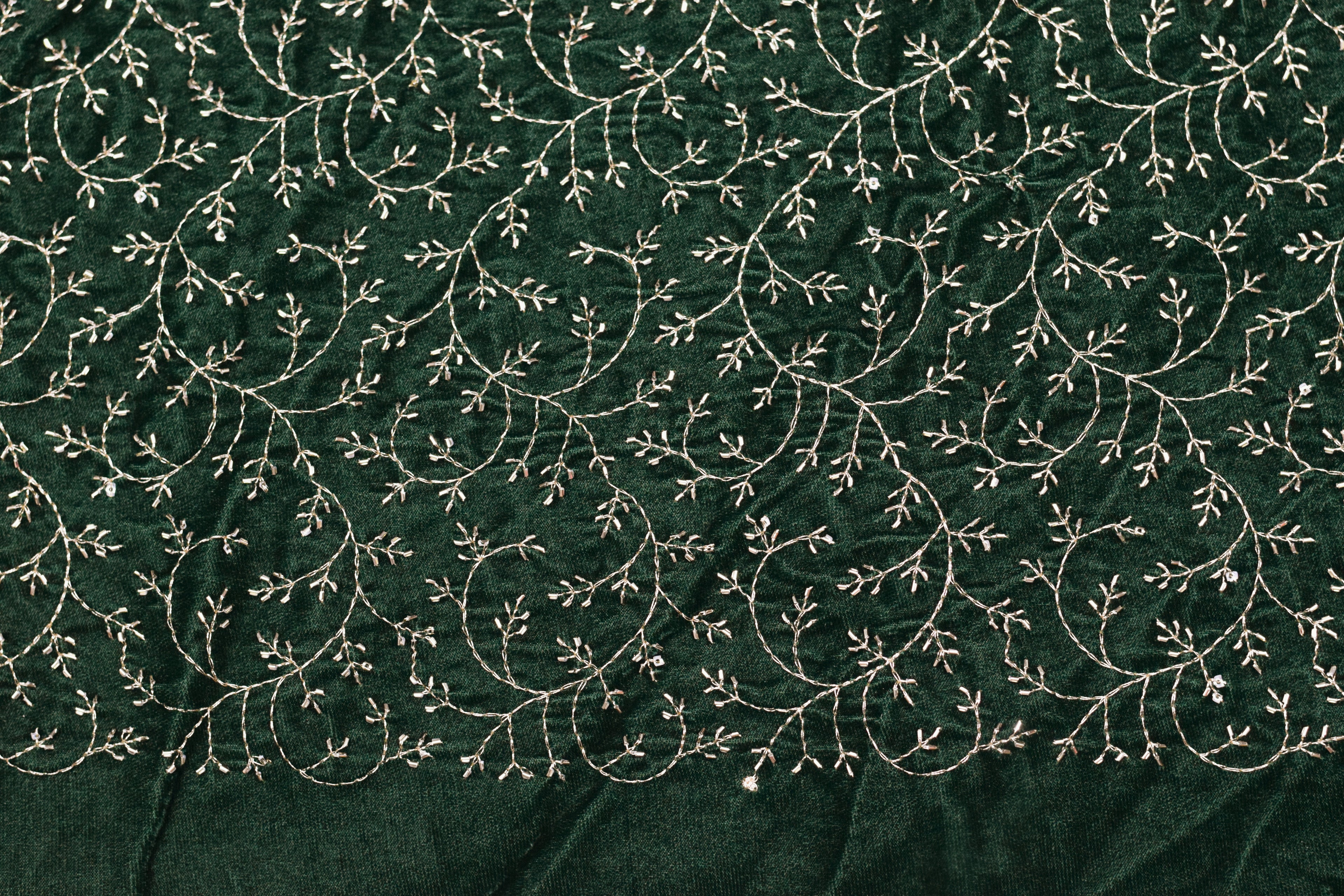 Elegant Dark Green Embroidered Velvet Dress Material Set (Top & Bottom)