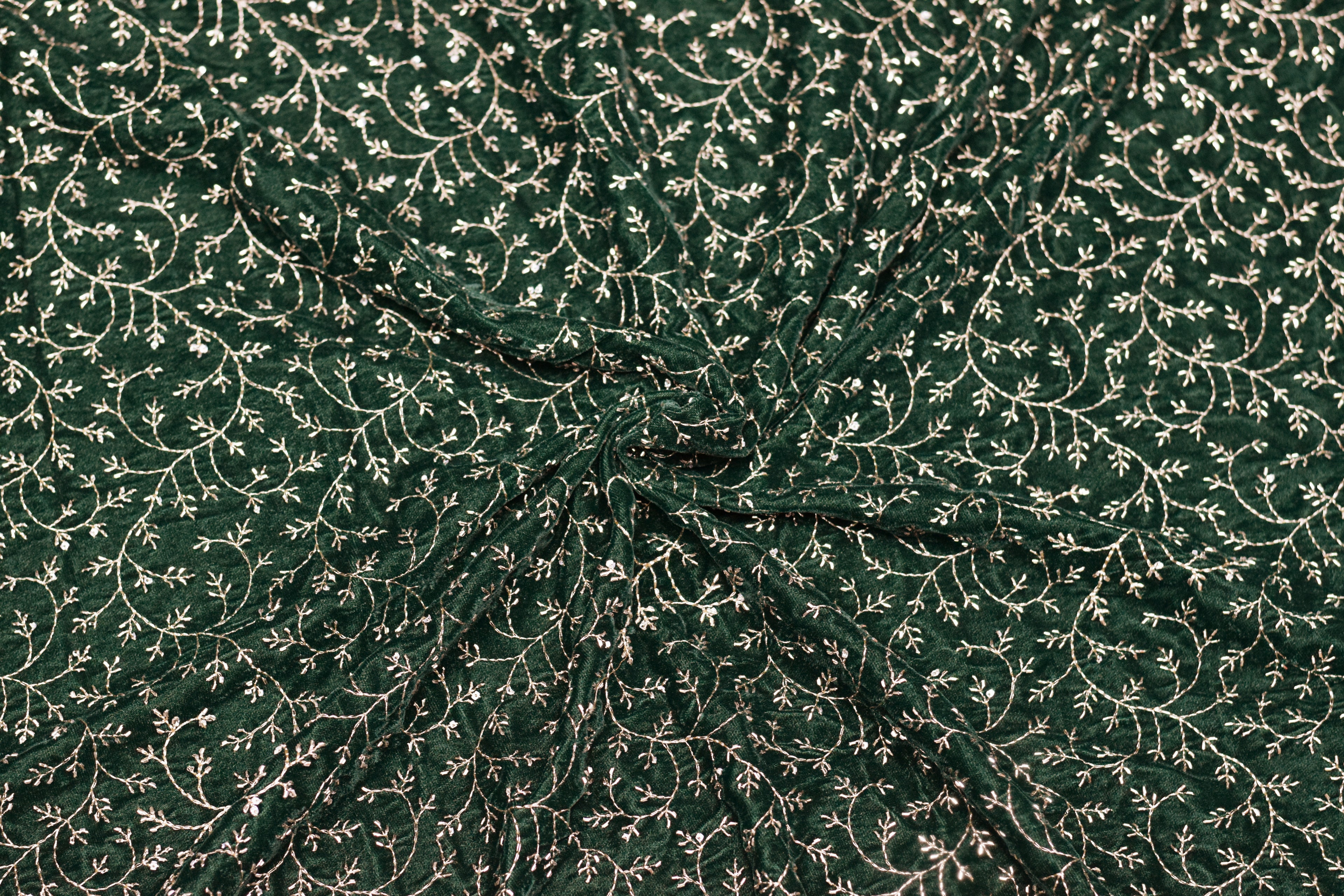 Elegant Dark Green Embroidered Velvet Dress Material Set (Top & Bottom)