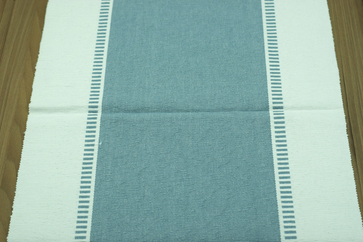 Blue & White Cotton Table Runner with Tassel Fringe – 1.85 M x 40 cm