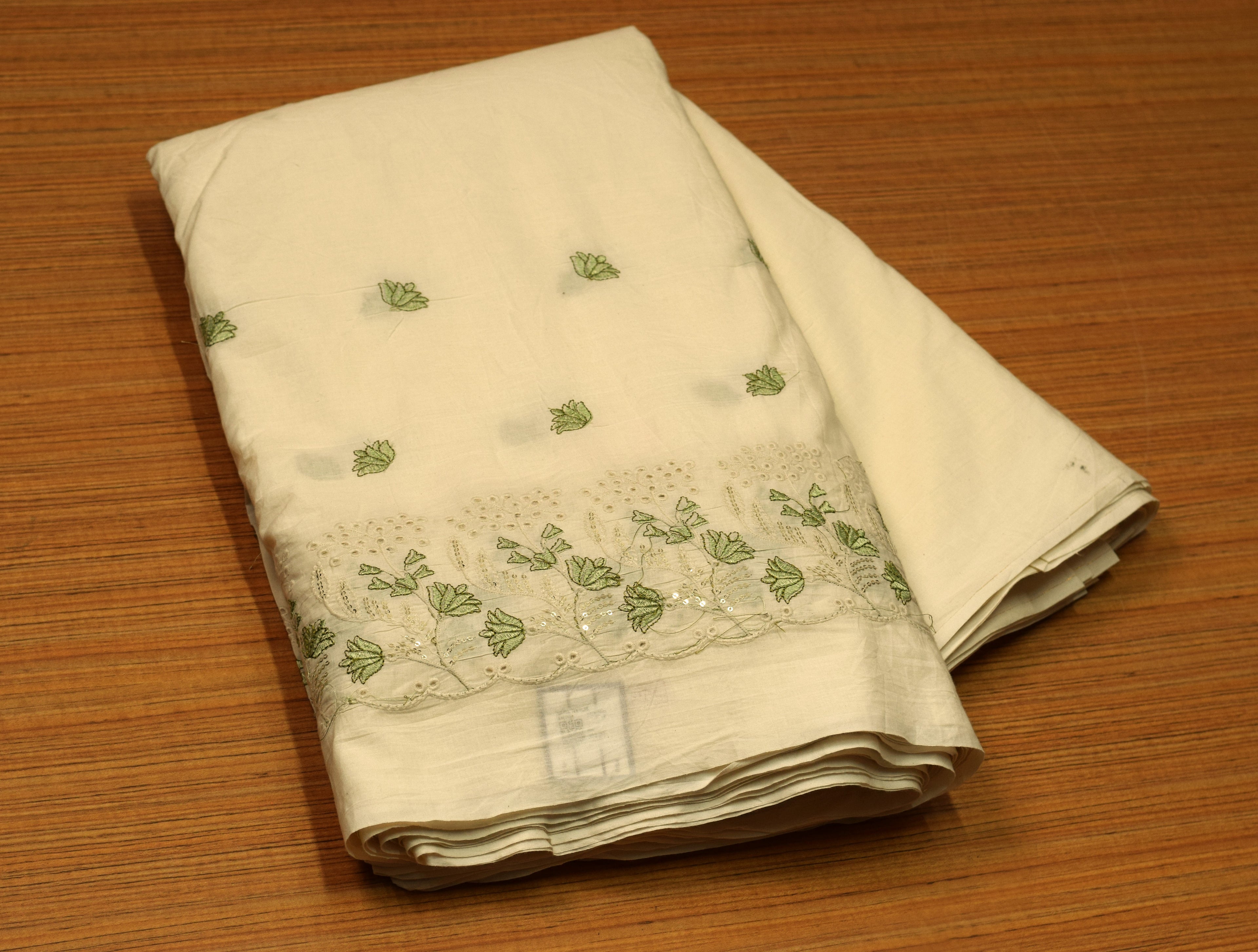 Elegant Off-White Mul Cotton Embroidered Dress Material for Women | 44 Inch Width | 2.5 Meter Top Fabric
