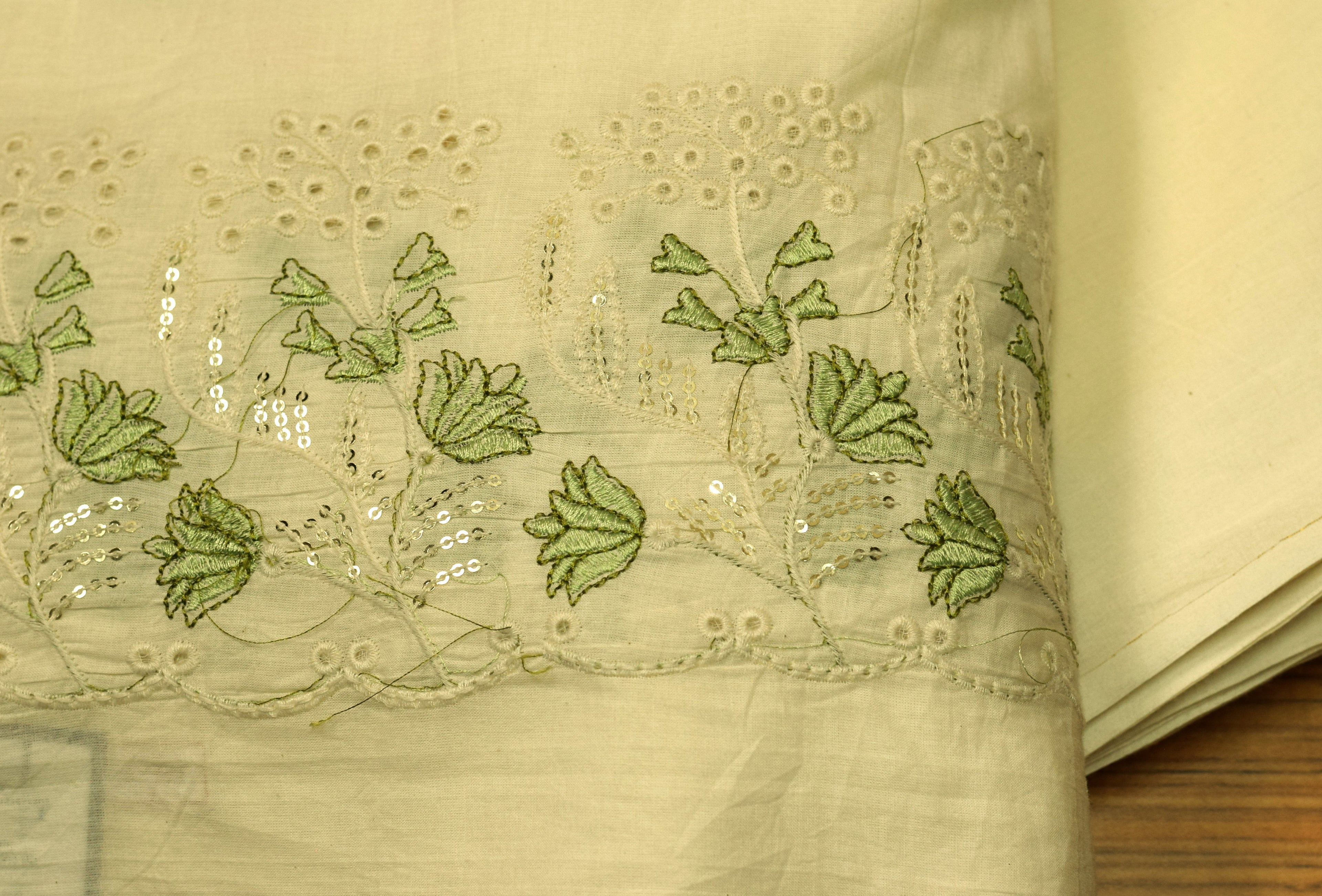 Elegant Off-White Mul Cotton Embroidered Dress Material for Women | 44 Inch Width | 2.5 Meter Top Fabric