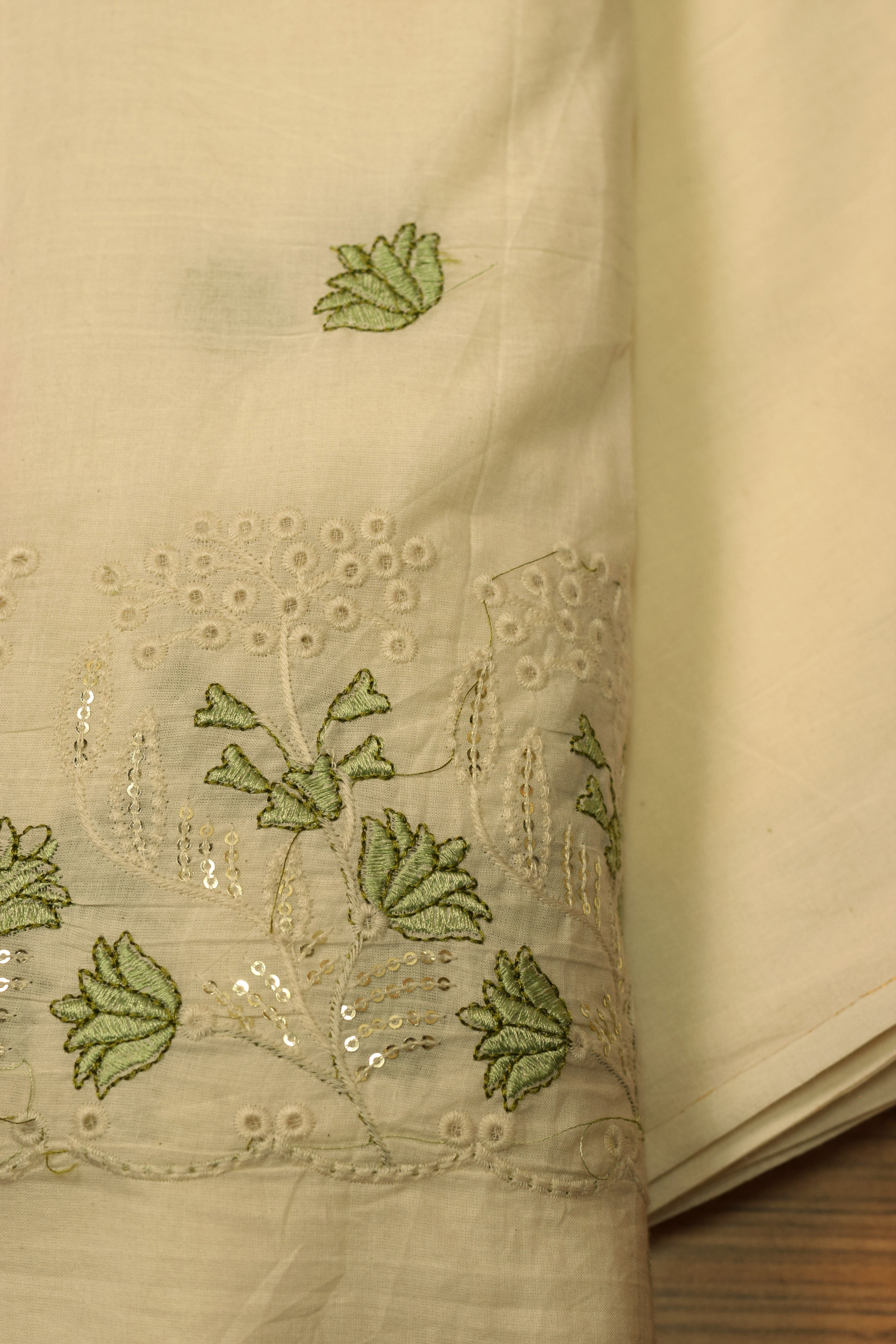 Elegant Off-White Mul Cotton Embroidered Dress Material for Women | 44 Inch Width | 2.5 Meter Top Fabric