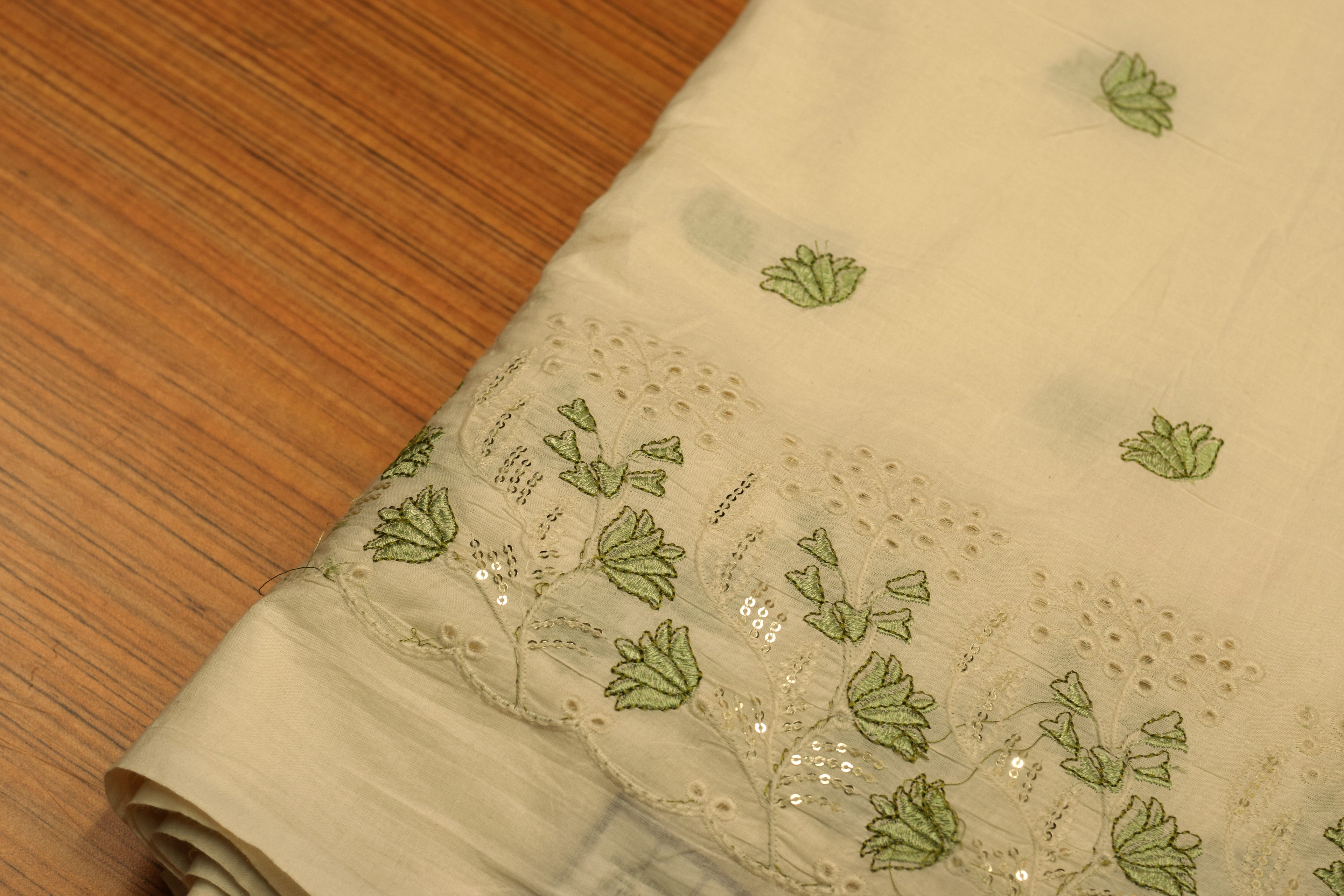 Elegant Off-White Mul Cotton Embroidered Dress Material for Women | 44 Inch Width | 2.5 Meter Top Fabric