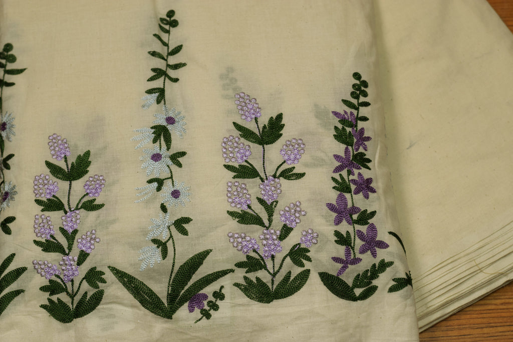 Off White Mul Cotton Embroidered Top Fabric | 44 Inch Width | 2.5 Meter Unstitched Material | Floral Embroidery