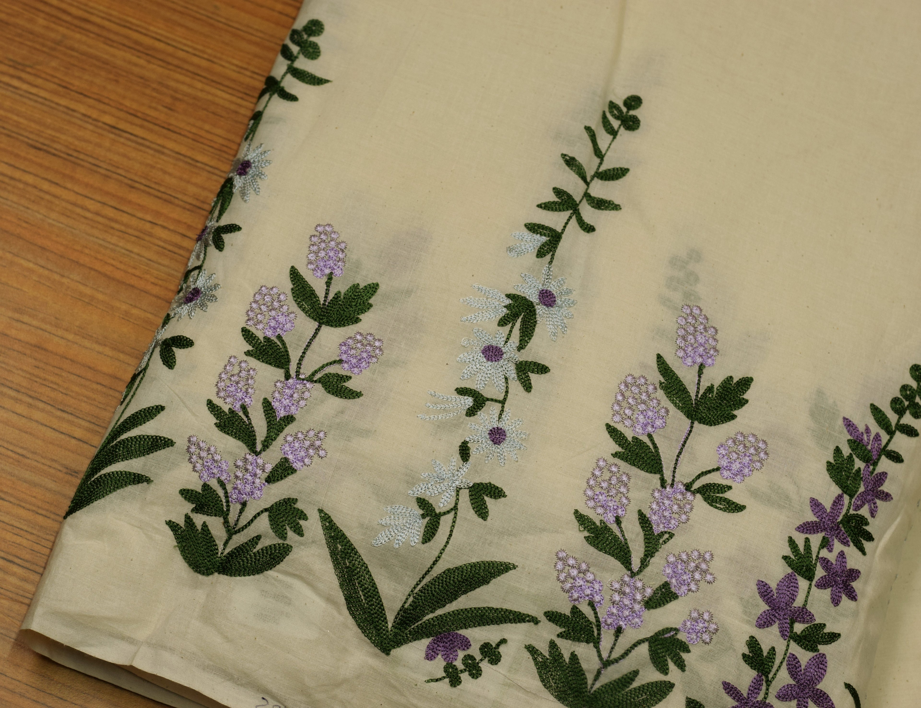 Off White Mul Cotton Embroidered Top Fabric | 44 Inch Width | 2.5 Meter Unstitched Material | Floral Embroidery