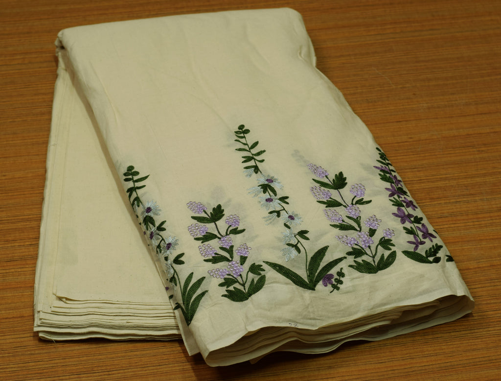 Off White Mul Cotton Embroidered Top Fabric | 44 Inch Width | 2.5 Meter Unstitched Material | Floral Embroidery