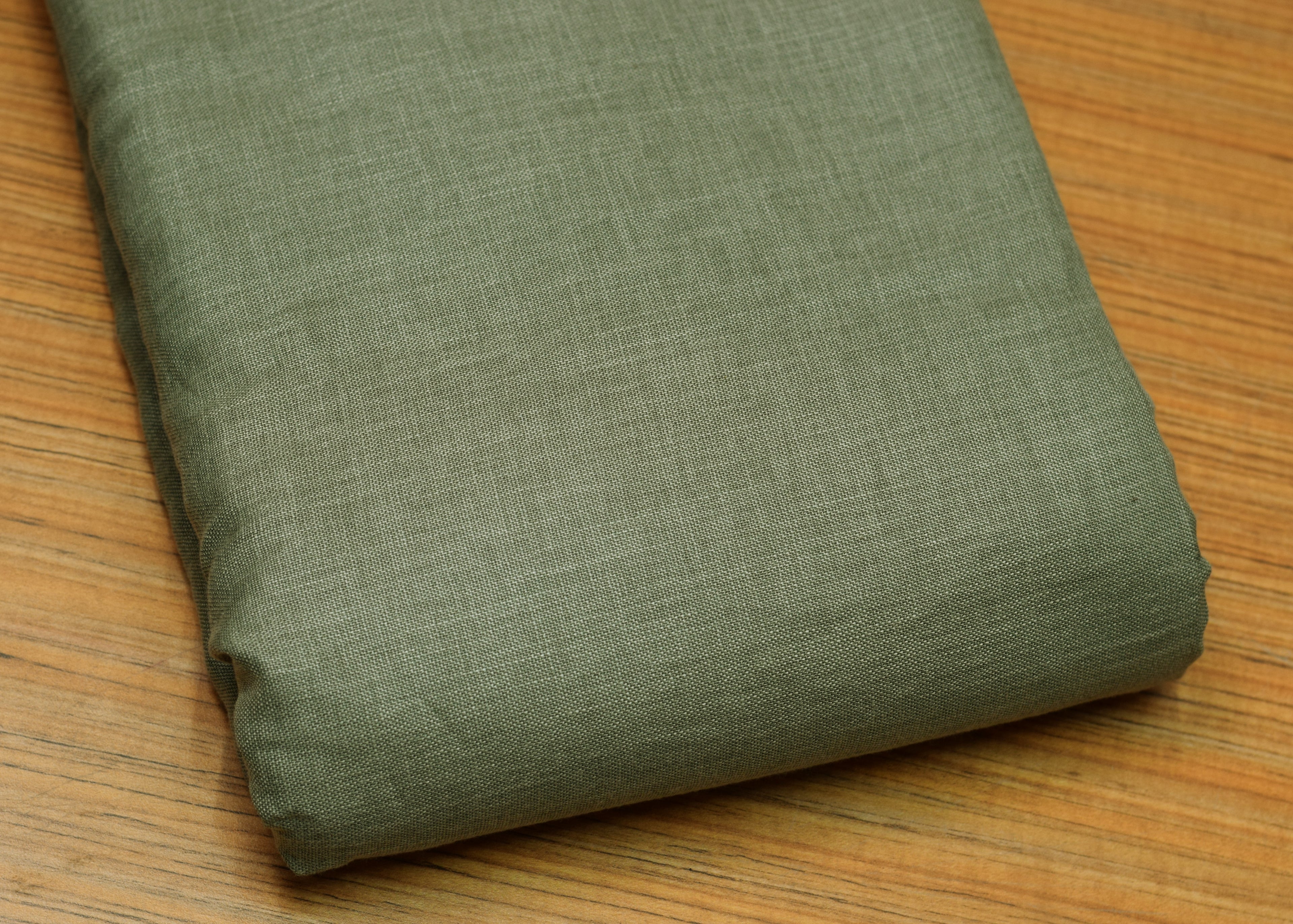 Green Semi Linen Dress Material Set with Floral Butta | Top & Bottom Fabric | 44" Width