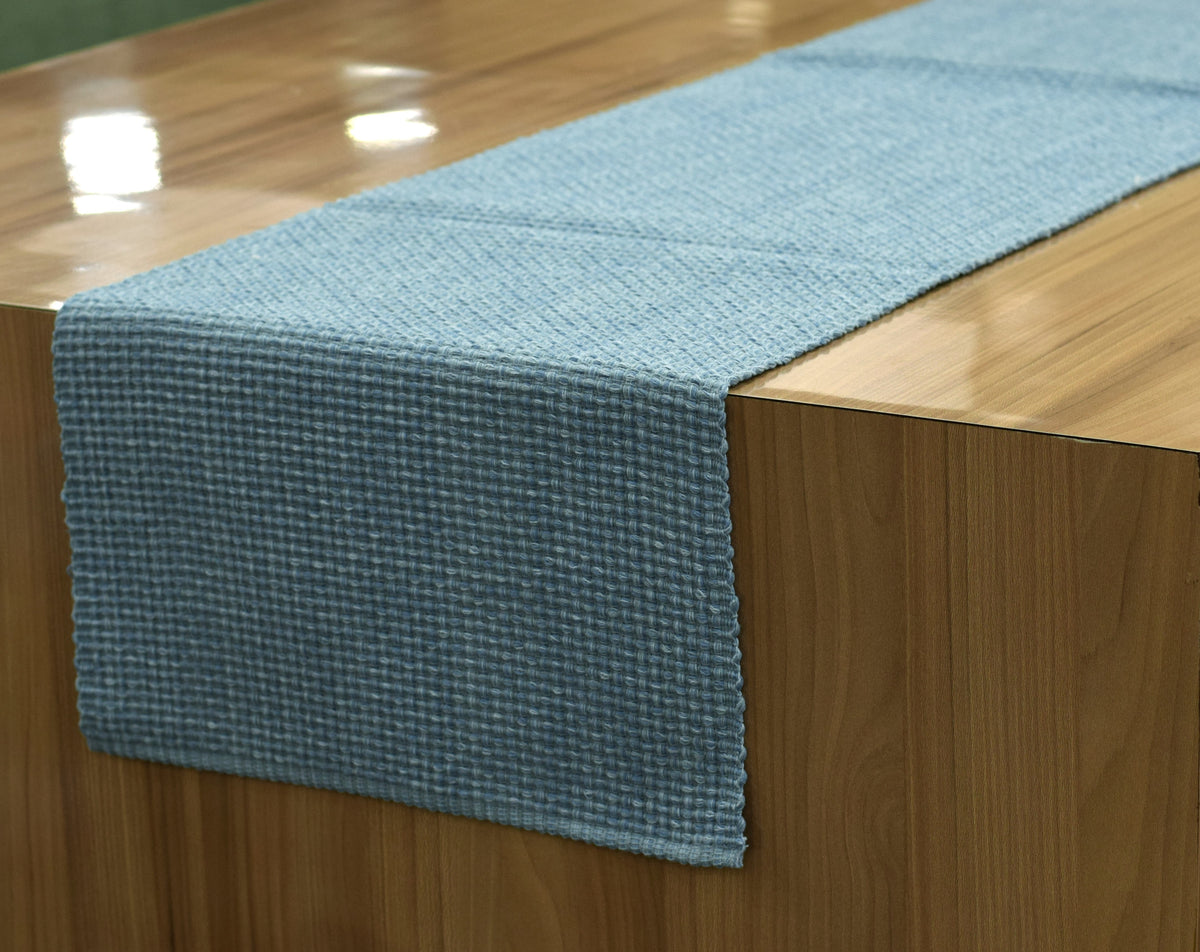 Sky Blue Textured Cotton Table Runner – 1.88 M x 32 cm
