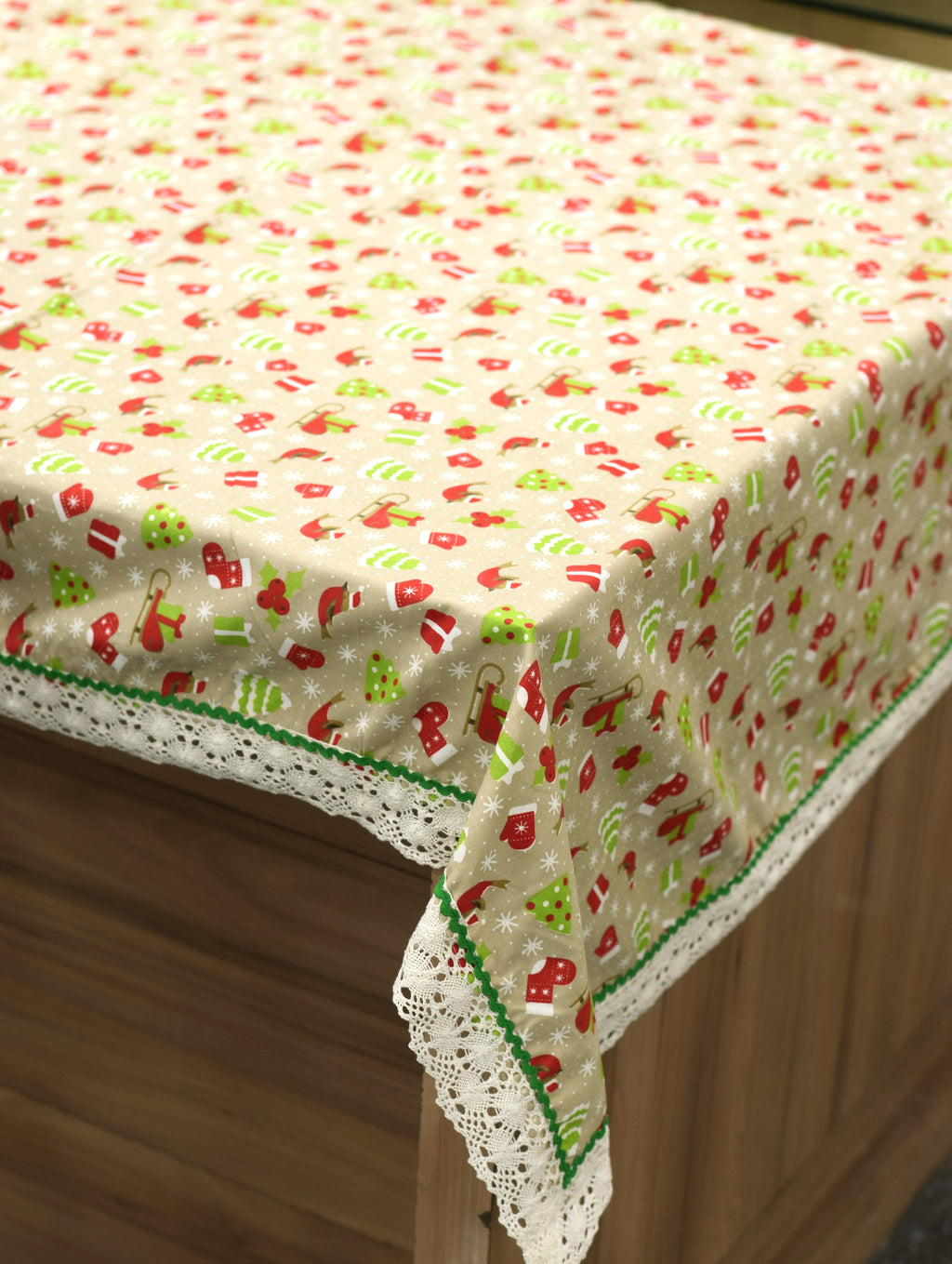 Christmas Printed Table Cloth with Decorative Lace Border | 295 × – Nushio by Pulpel