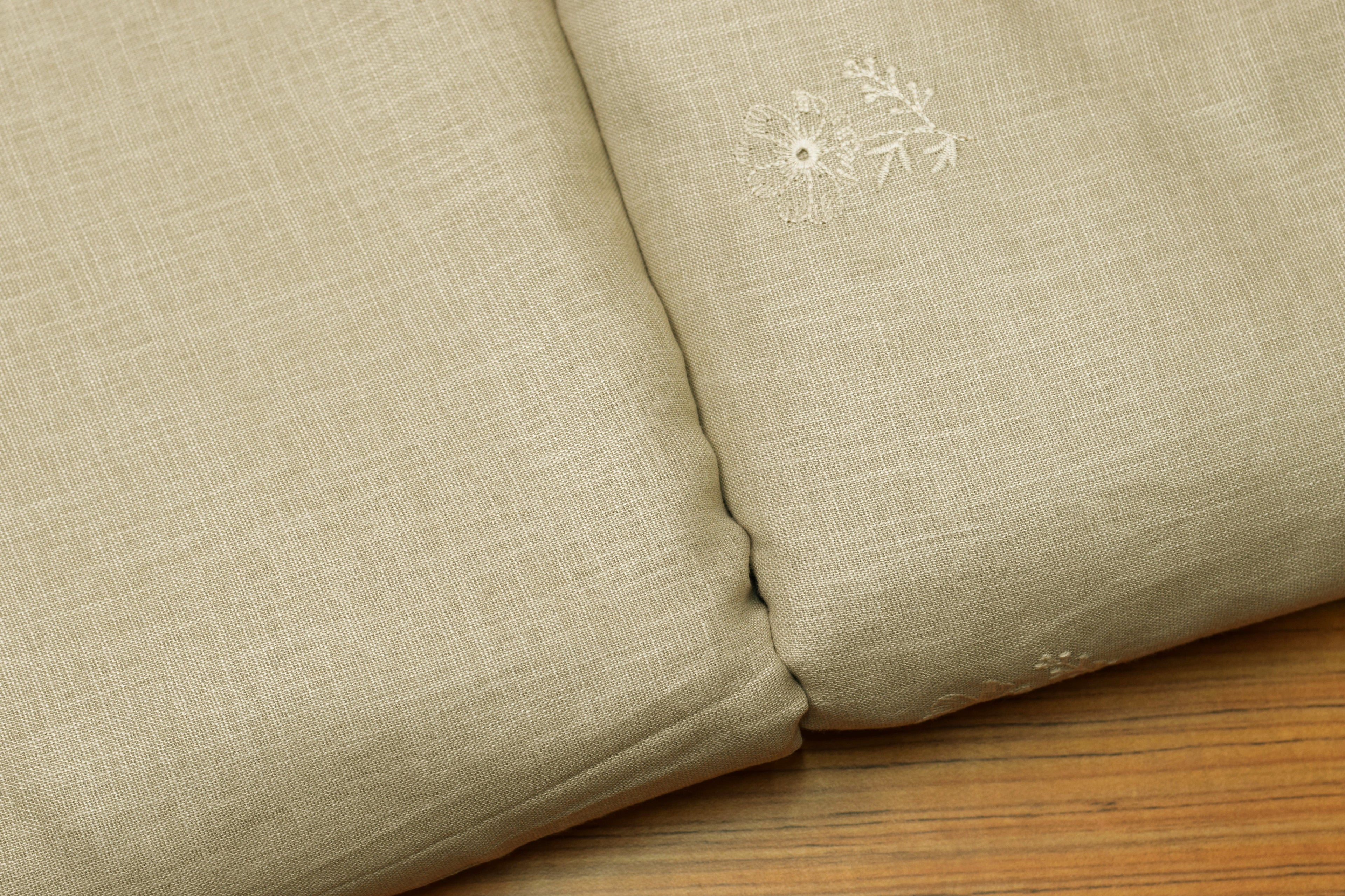 Beige Embroidered Semi Linen Dress Material Set | Top & Bottom Fabric | 44" Width