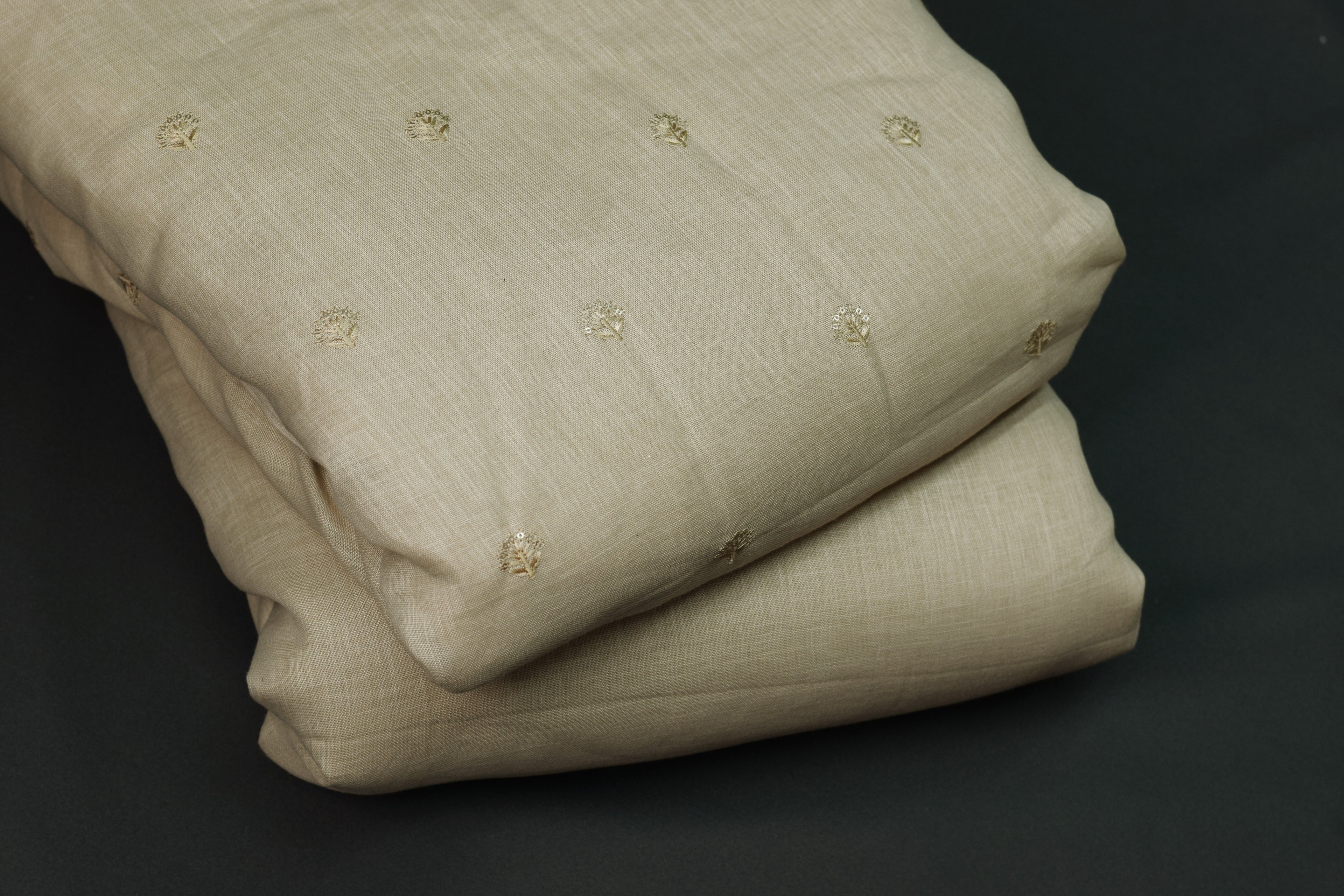 Elegant Beige Semi Linen Dress Material Set with Subtle Embroidery – 44" Width