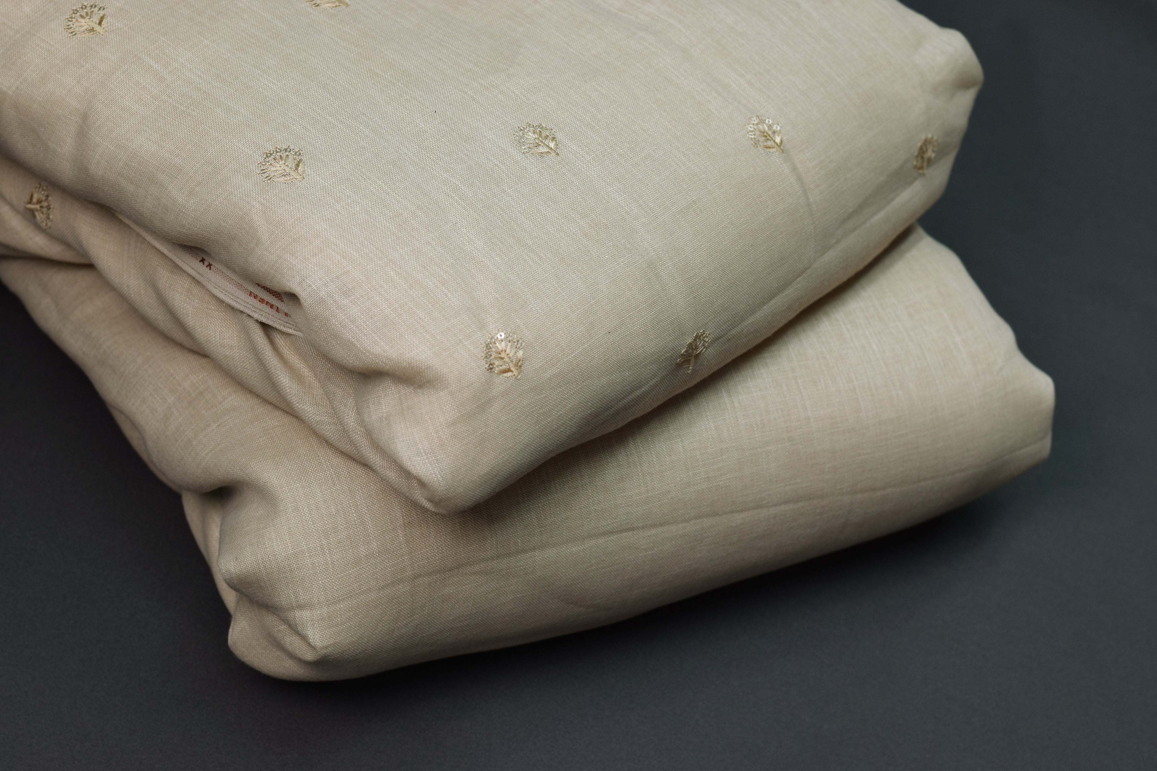 Elegant Beige Semi Linen Dress Material Set with Subtle Embroidery – 44" Width