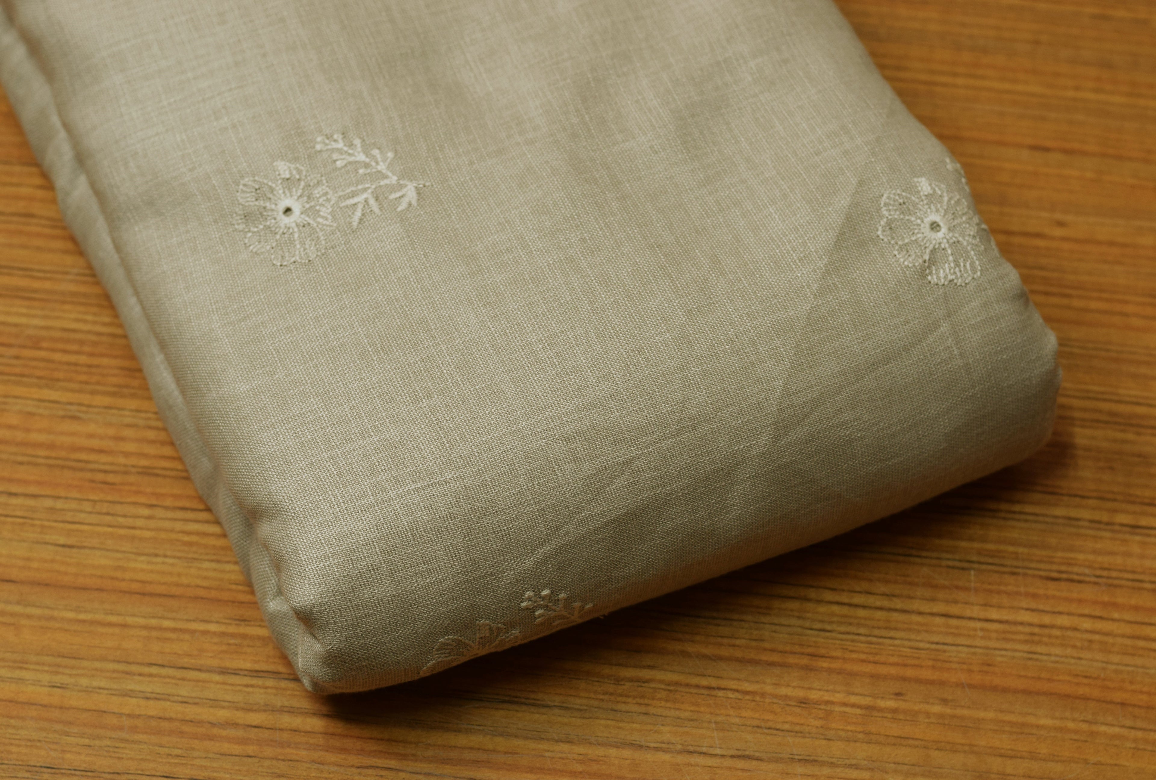 Beige Embroidered Semi Linen Dress Material Set | Top & Bottom Fabric | 44" Width