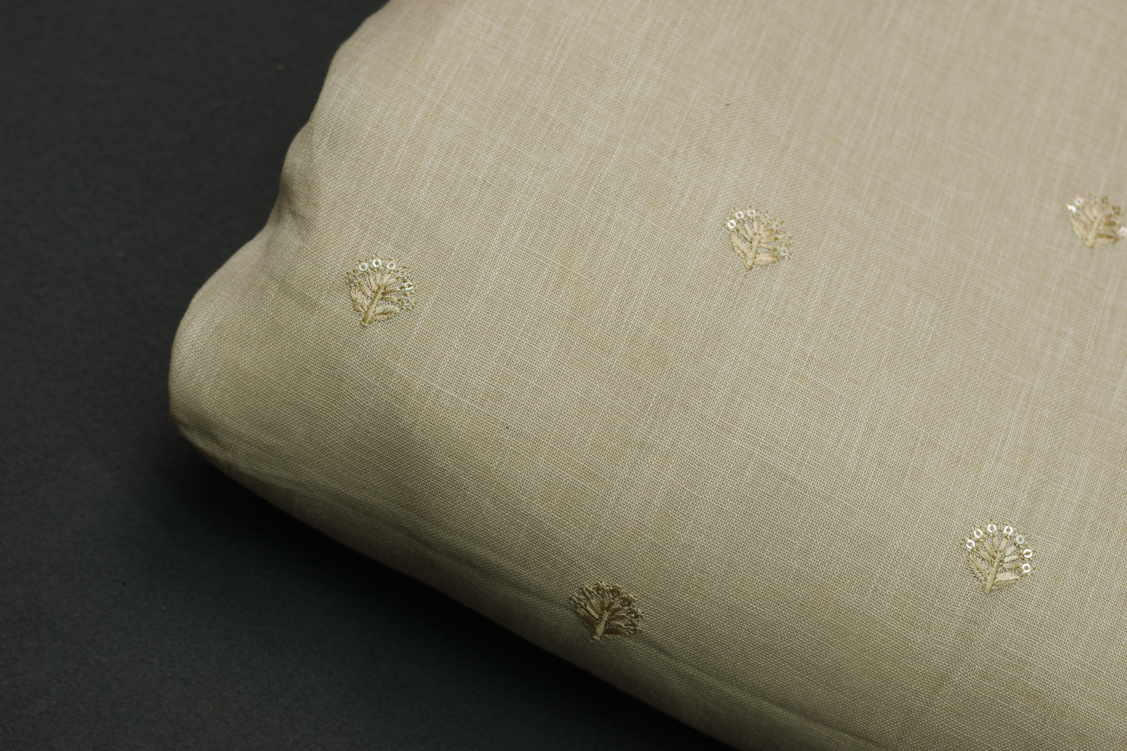 Elegant Beige Semi Linen Dress Material Set with Subtle Embroidery – 44" Width