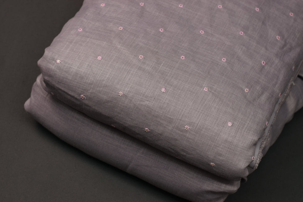 Elegant Grey Semi Linen Dress Material with Subtle Floral Buti – 44" Width (Top & Bottom Set)