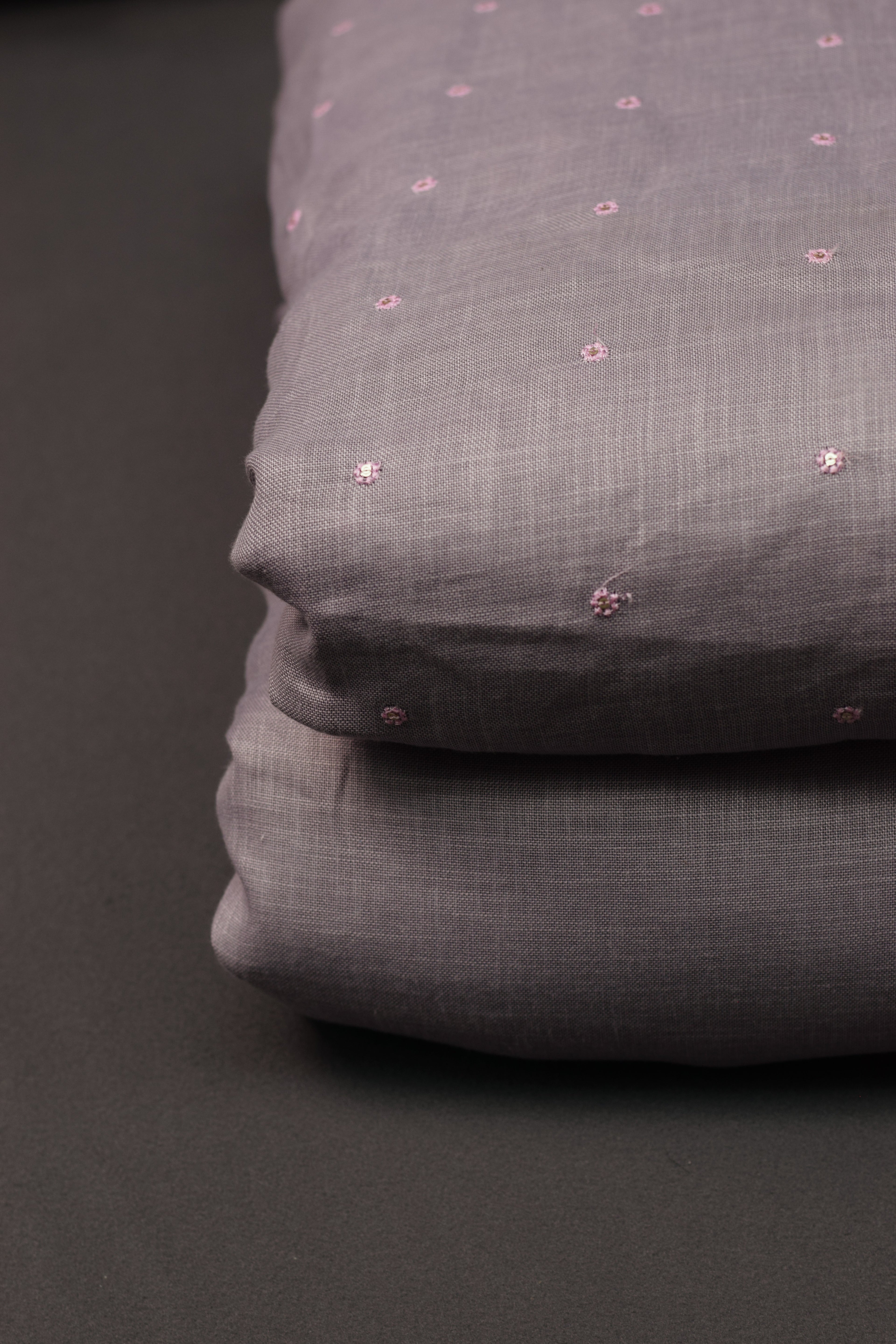Elegant Grey Semi Linen Dress Material with Subtle Floral Buti – 44" Width (Top & Bottom Set)