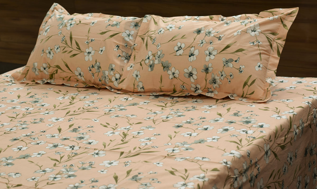 Floral Print Cotton Blend Queen Size Bedsheet – 90 × 100 Inches