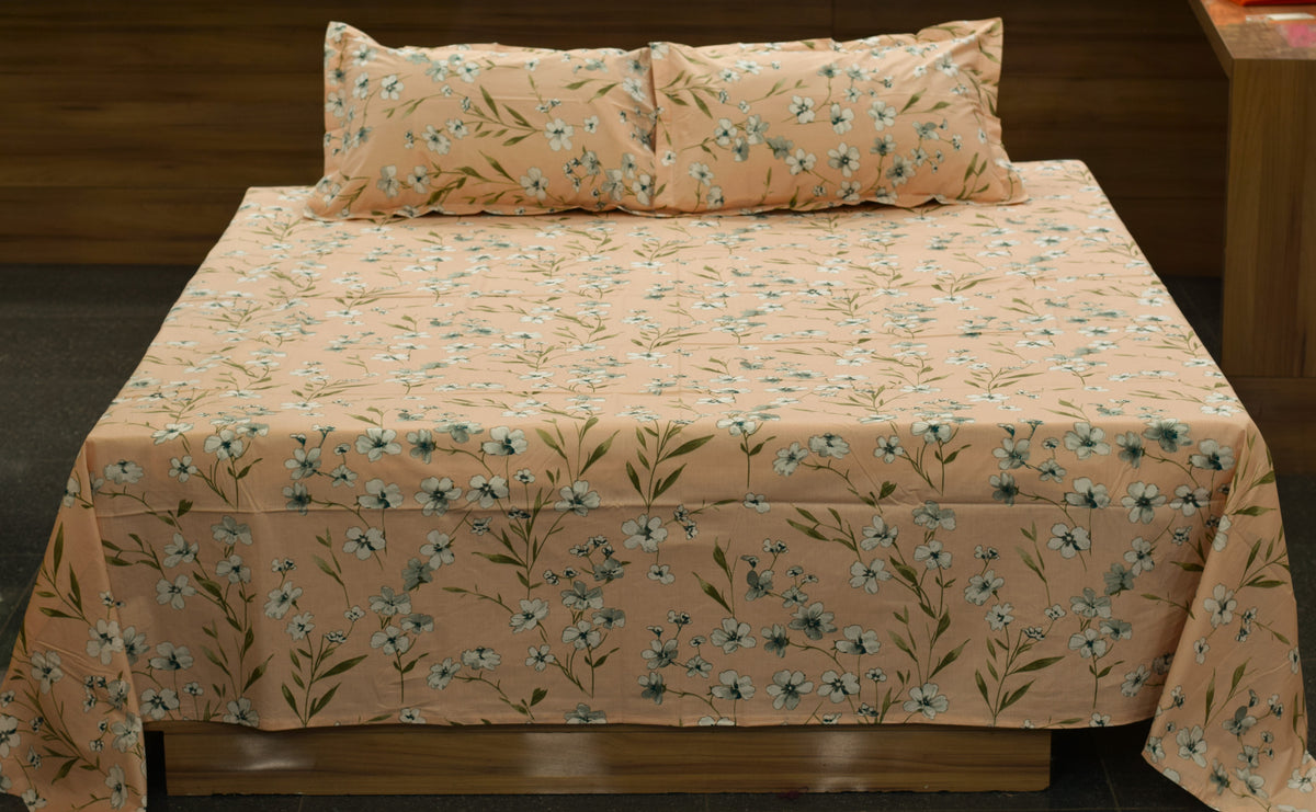 Floral Print Cotton Blend Queen Size Bedsheet – 90 × 100 Inches